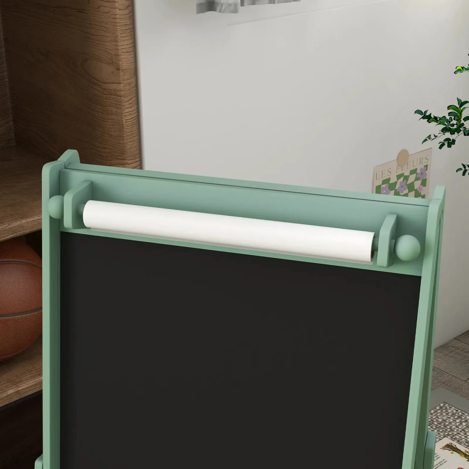 Little Helper Easels & Accessories | Kids Easels & Accessories | Montessori Easel | Double Sided Whiteboard & Chalkboard Painting Easel with Paper Roll | 2 Storage Boxes | Sage Green