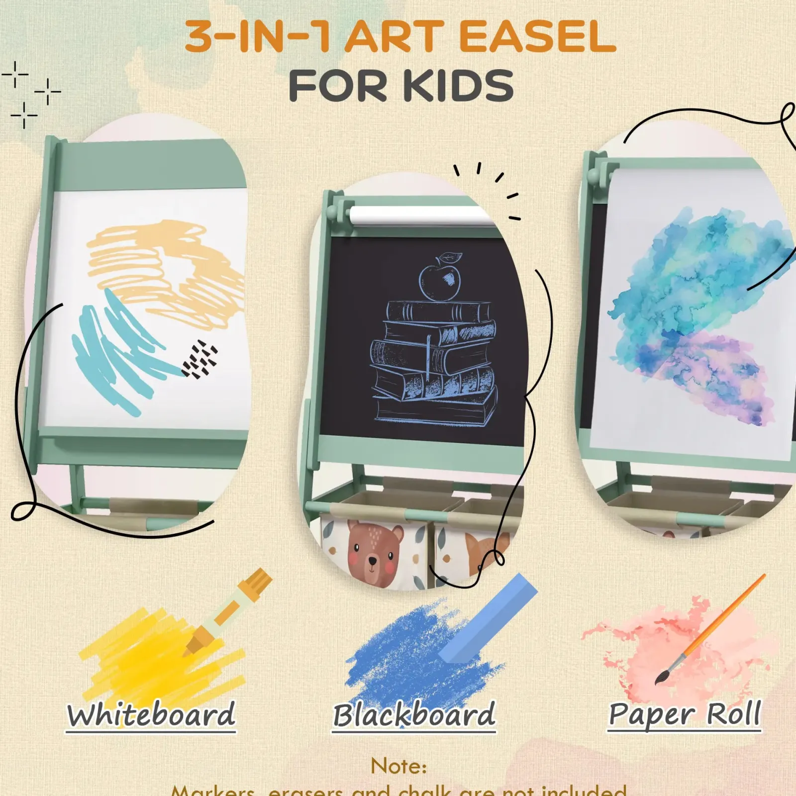 Little Helper Easels & Accessories | Kids Easels & Accessories | Montessori Easel | Double Sided Whiteboard & Chalkboard Painting Easel with Paper Roll | 2 Storage Boxes | Sage Green
