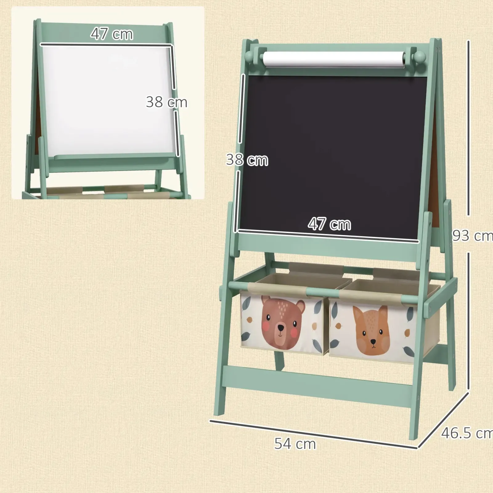 Little Helper Easels & Accessories | Kids Easels & Accessories | Montessori Easel | Double Sided Whiteboard & Chalkboard Painting Easel with Paper Roll | 2 Storage Boxes | Sage Green