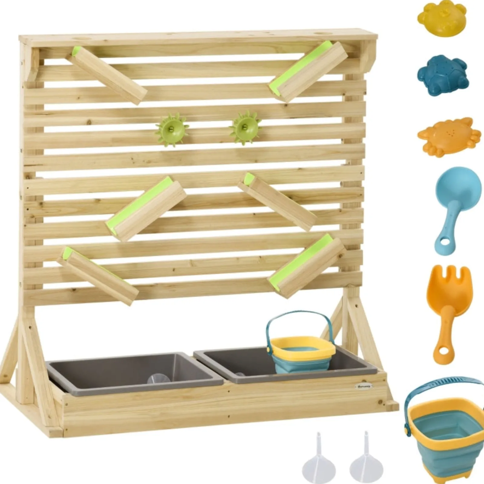 Little Helper Sand & Water Table & Sandpits & Mud Kitchens | Toy Kitchens | Montessori Eco Natural Fir Wood Waterwall | Outdoor Water Play | 18 Accessories | 3 Years+