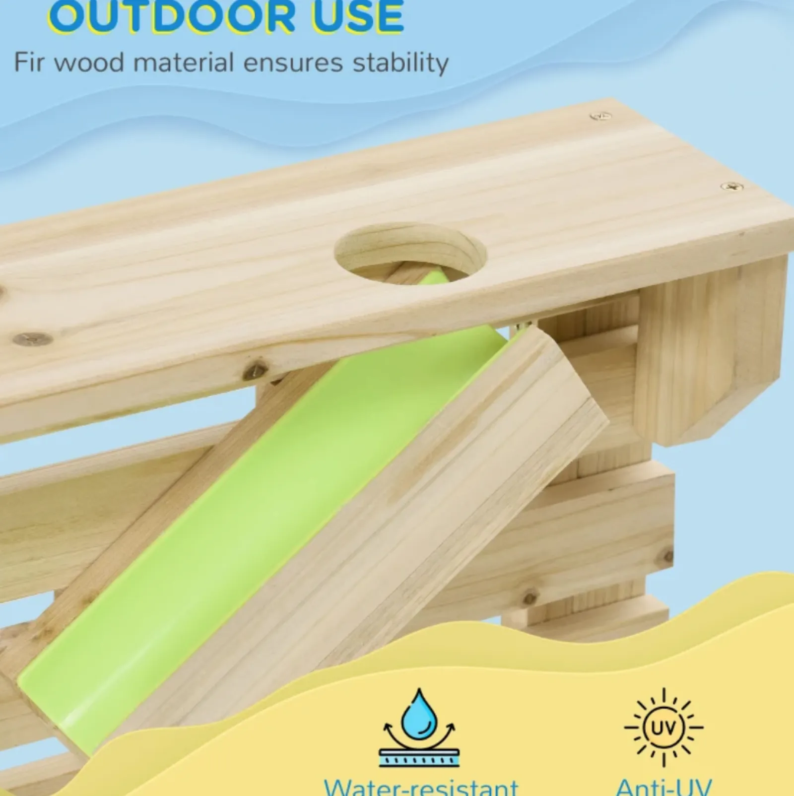 Little Helper Sand & Water Table & Sandpits & Mud Kitchens | Toy Kitchens | Montessori Eco Natural Fir Wood Waterwall | Outdoor Water Play | 18 Accessories | 3 Years+