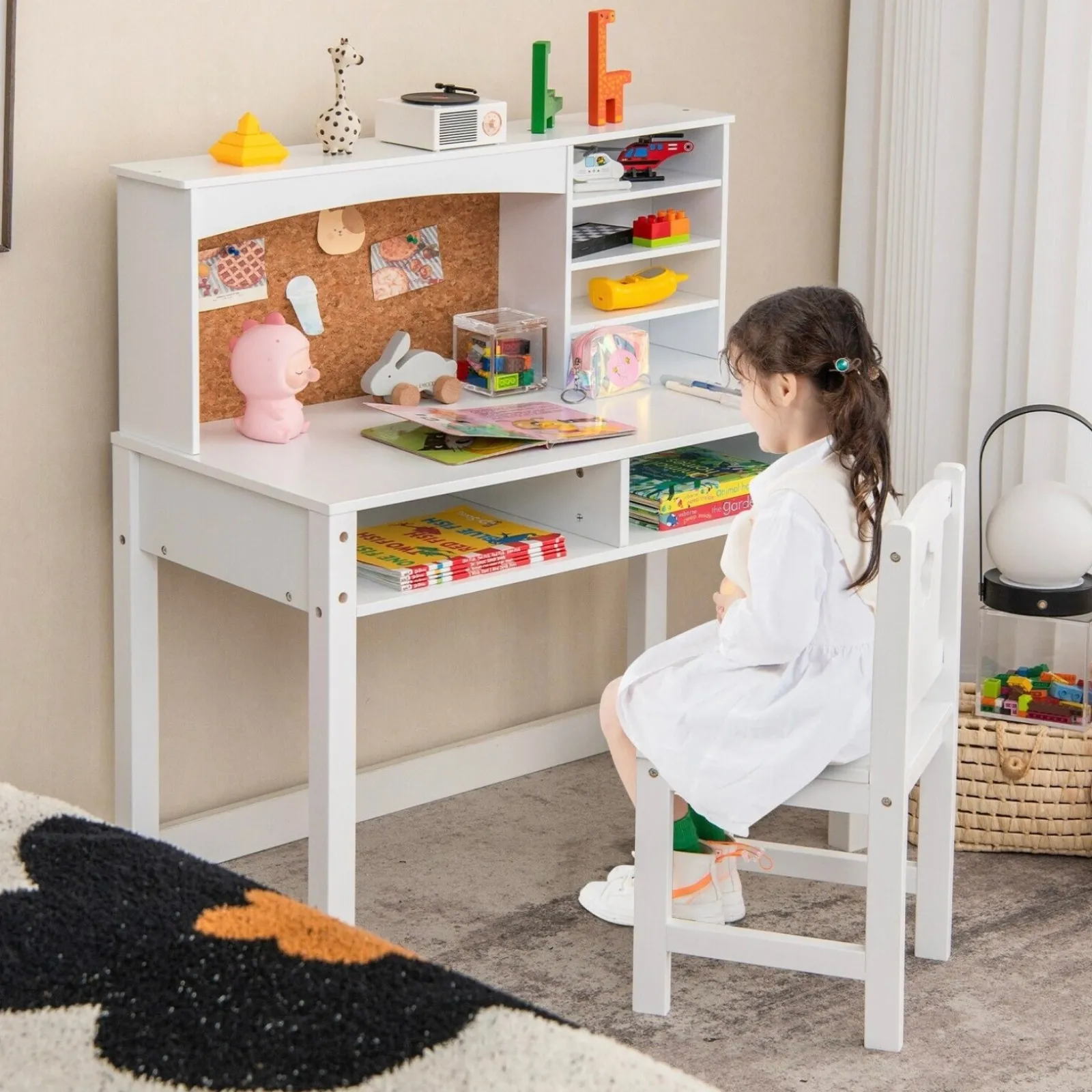 Little Helper Montessori Toys & Products | Table & Chairs (wooden) | Montessori Eco-Conscious Desk | Storage & Chair | White or Pink | 3-10 Years