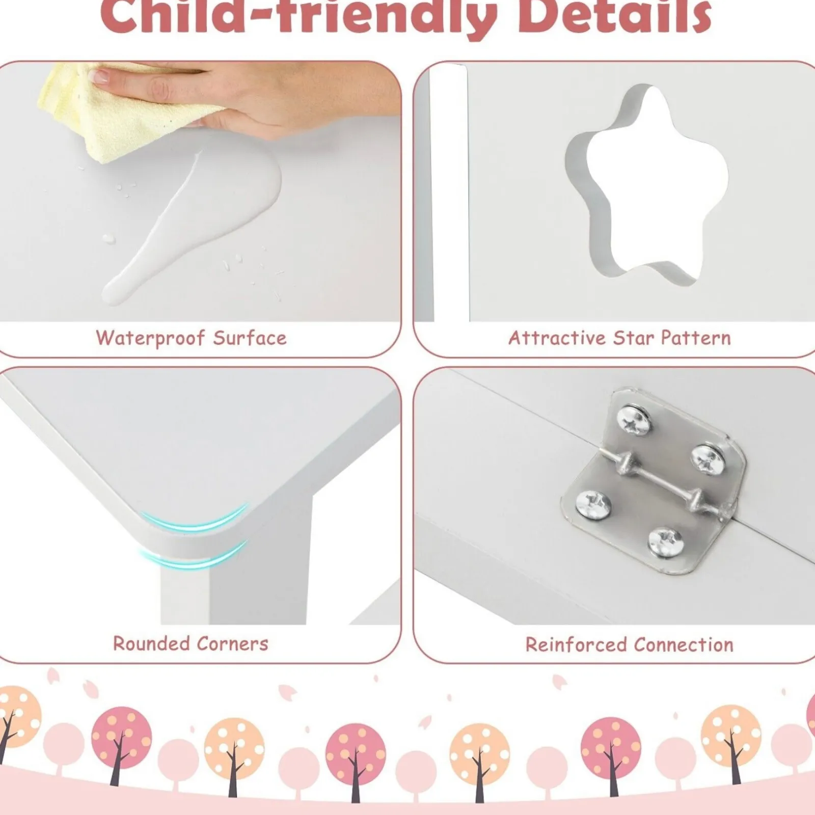 Little Helper Montessori Toys & Products | Table & Chairs (wooden) | Montessori Eco-Conscious Desk | Storage & Chair | White or Pink | 3-10 Years