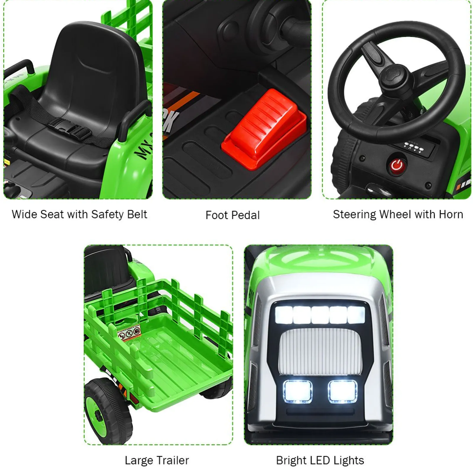Little Helper Swing & Slide Sets & Garden Play & Trampolines | Ride On Toys | Montessori Electric Vehicle | 12V Kids Ride On Tractor with Trailer Music and LED Lights | Colour Options | 3 Years+