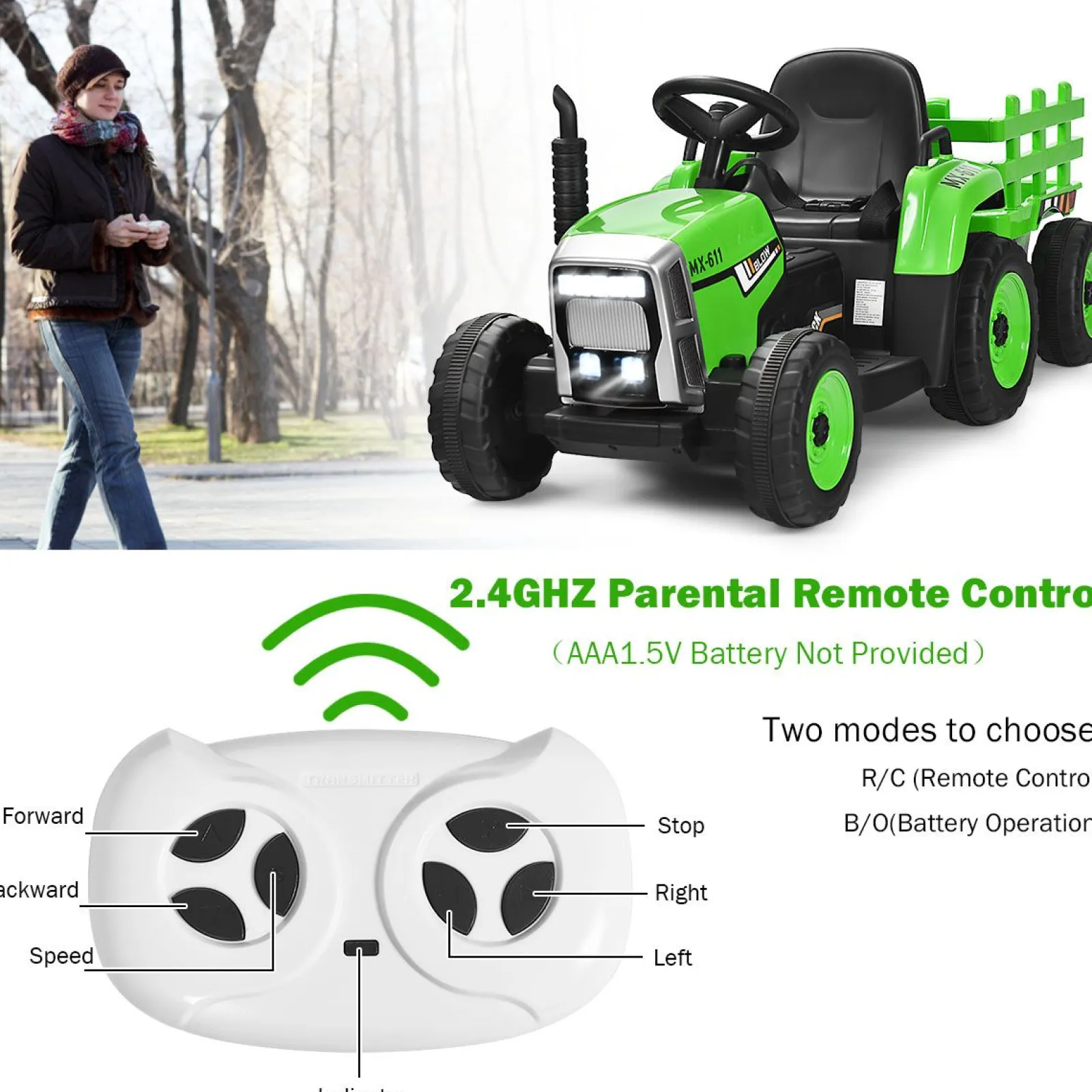 Little Helper Swing & Slide Sets & Garden Play & Trampolines | Ride On Toys | Montessori Electric Vehicle | 12V Kids Ride On Tractor with Trailer Music and LED Lights | Colour Options | 3 Years+