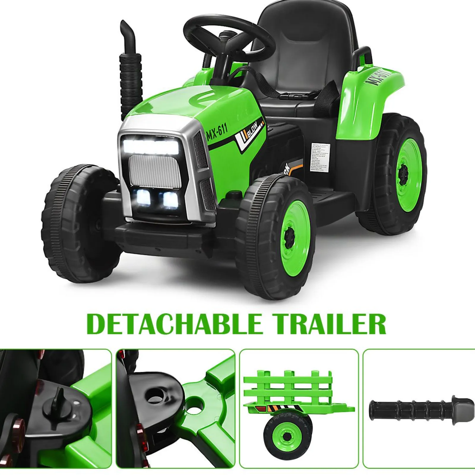 Little Helper Swing & Slide Sets & Garden Play & Trampolines | Ride On Toys | Montessori Electric Vehicle | 12V Kids Ride On Tractor with Trailer Music and LED Lights | Colour Options | 3 Years+