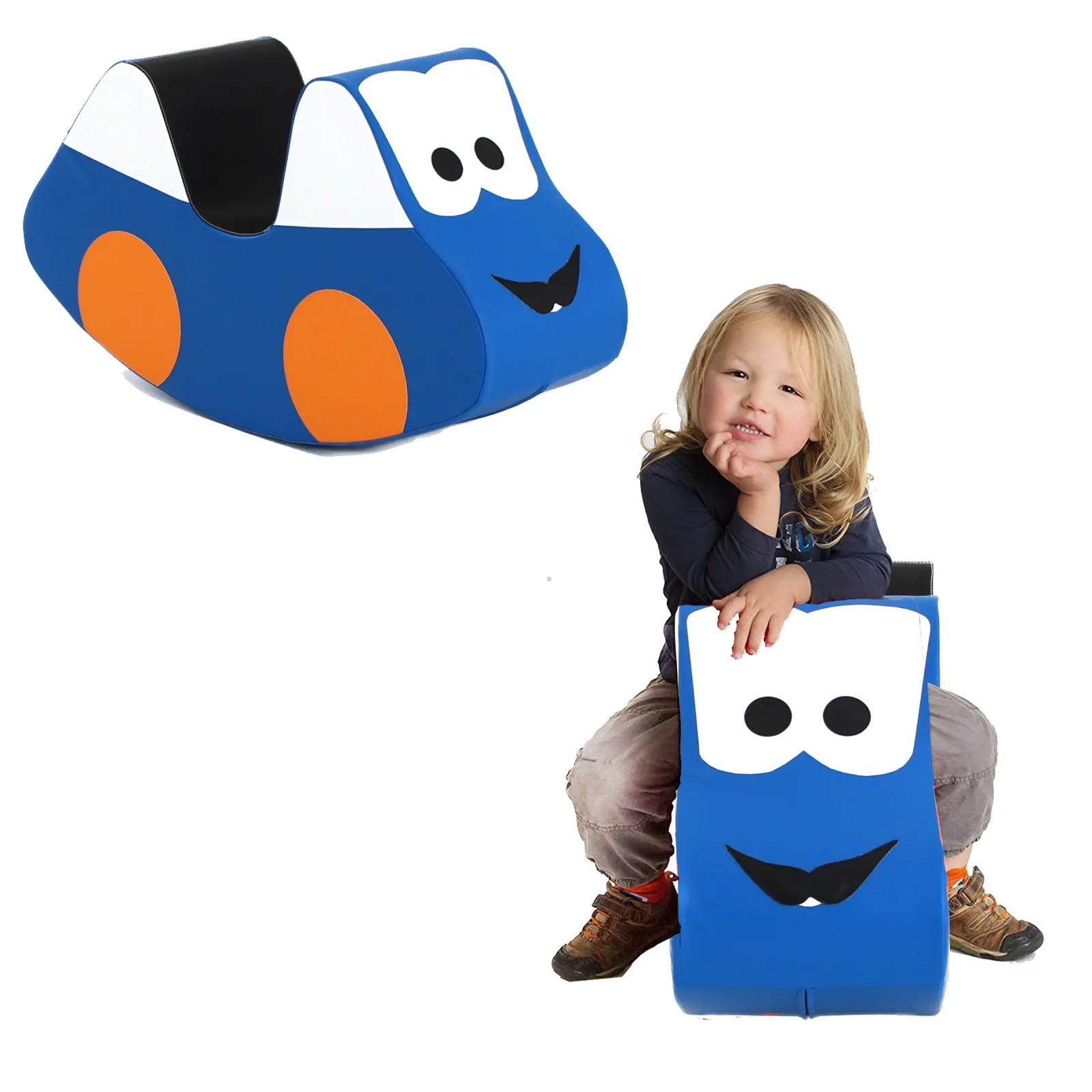 Little Helper Ride On Toys | Montessori Faux Leather Rocker | Ride-on Soft Rocking Toy | Soft Play Car | Blue | 12m+