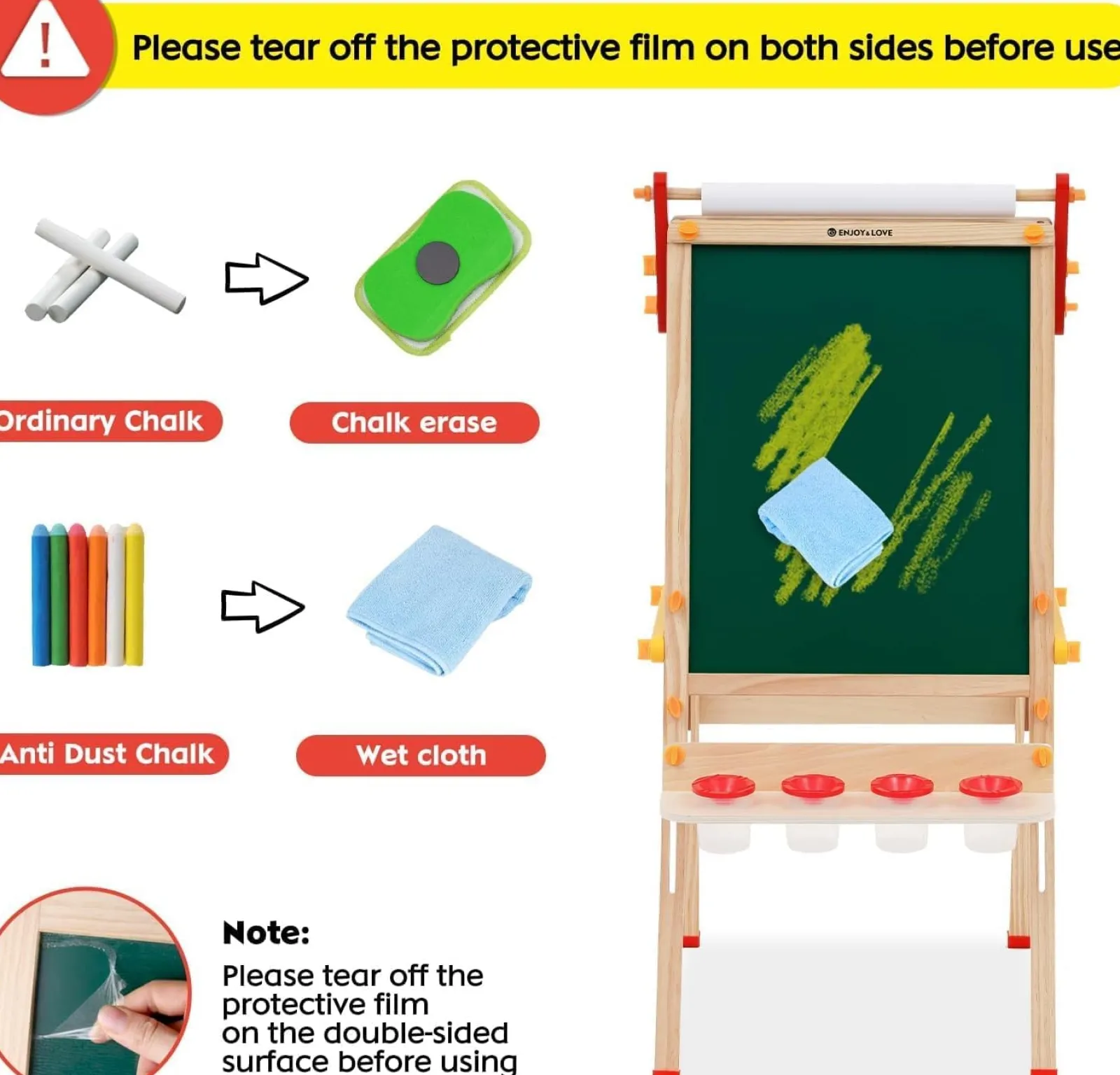 Little Helper Kids Arts & Crafts & Accessories | Easels & Accessories | Montessori Height Adjustable Eco Folding Wood Easel | Whiteboard, Blackboard | Paper Roll | Large Accessory Pack | 3-8 Years