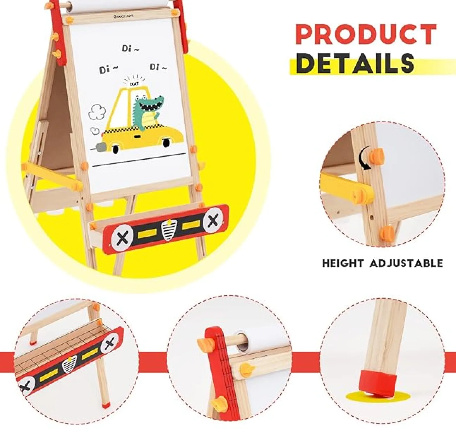 Little Helper Kids Arts & Crafts & Accessories | Easels & Accessories | Montessori Height Adjustable Eco Folding Wood Easel | Whiteboard, Blackboard | Paper Roll | Large Accessory Pack | 3-8 Years