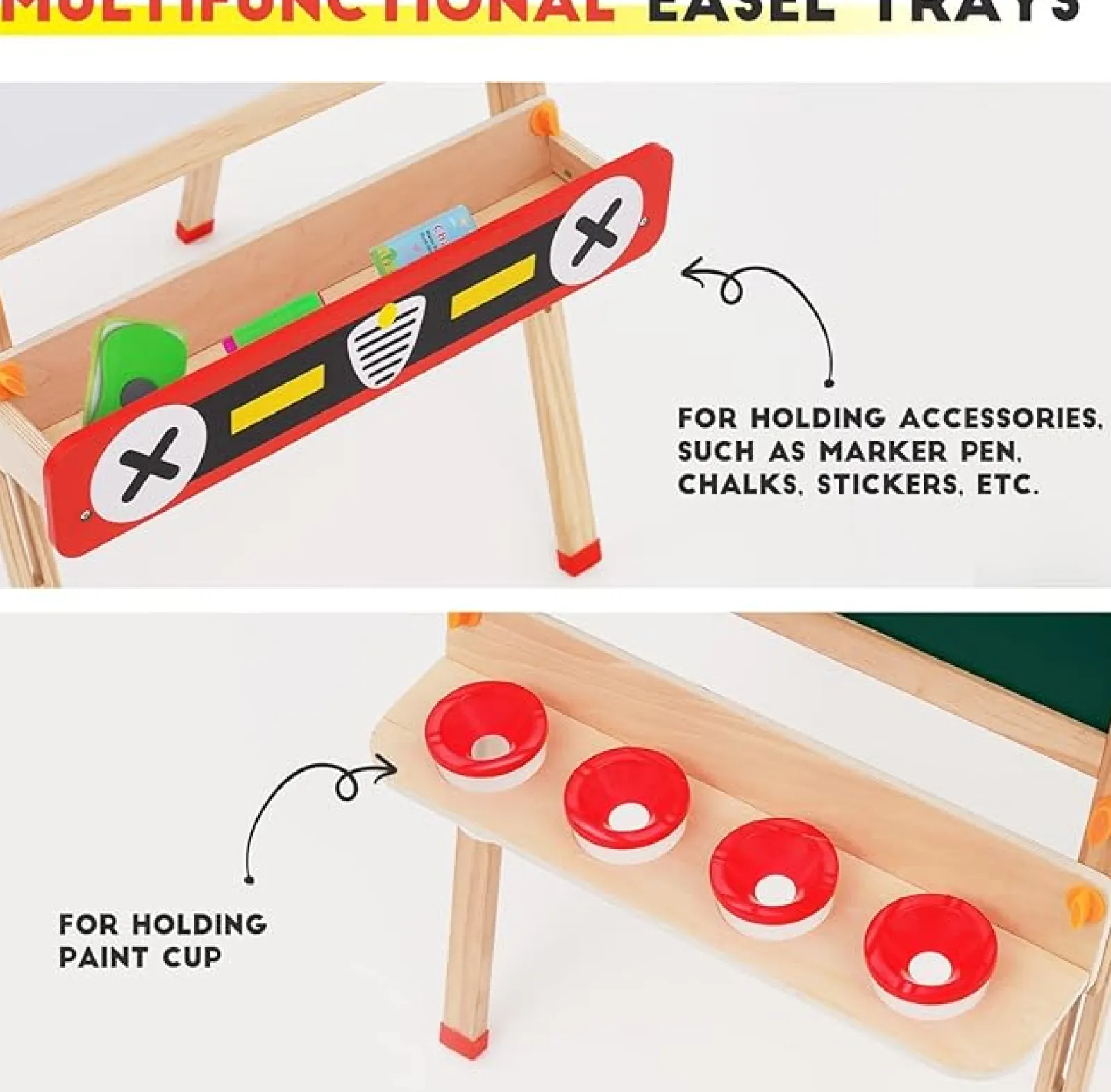 Little Helper Kids Arts & Crafts & Accessories | Easels & Accessories | Montessori Height Adjustable Eco Folding Wood Easel | Whiteboard, Blackboard | Paper Roll | Large Accessory Pack | 3-8 Years