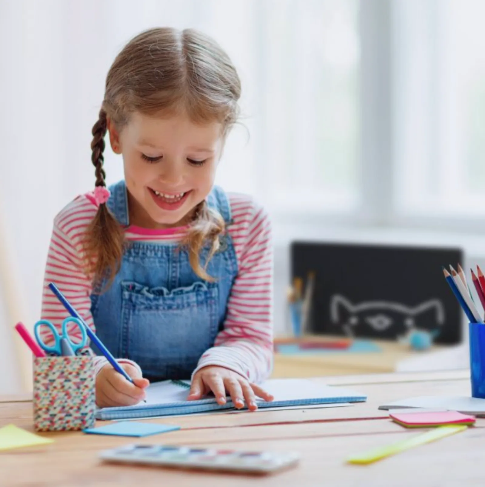 Little Helper Table & Chairs (wooden) | Montessori Homework Desk | Blackboard | Chair | Natural & White | 3-8 Years