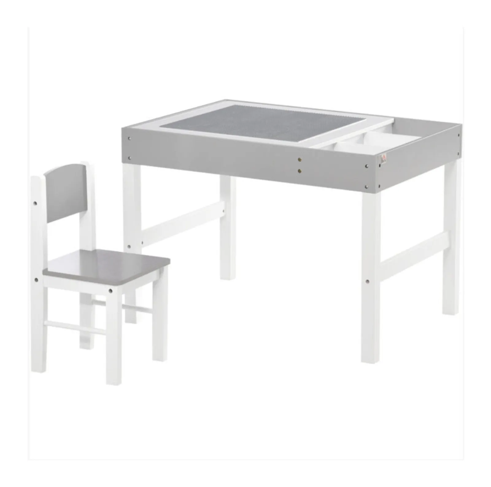 Little Helper Montessori Toys & Products | Table & Chairs (wooden) | Montessori Homework Desk | Reversible Top | Lego Board | Storage & Chair | White & Grey | 3 Years+