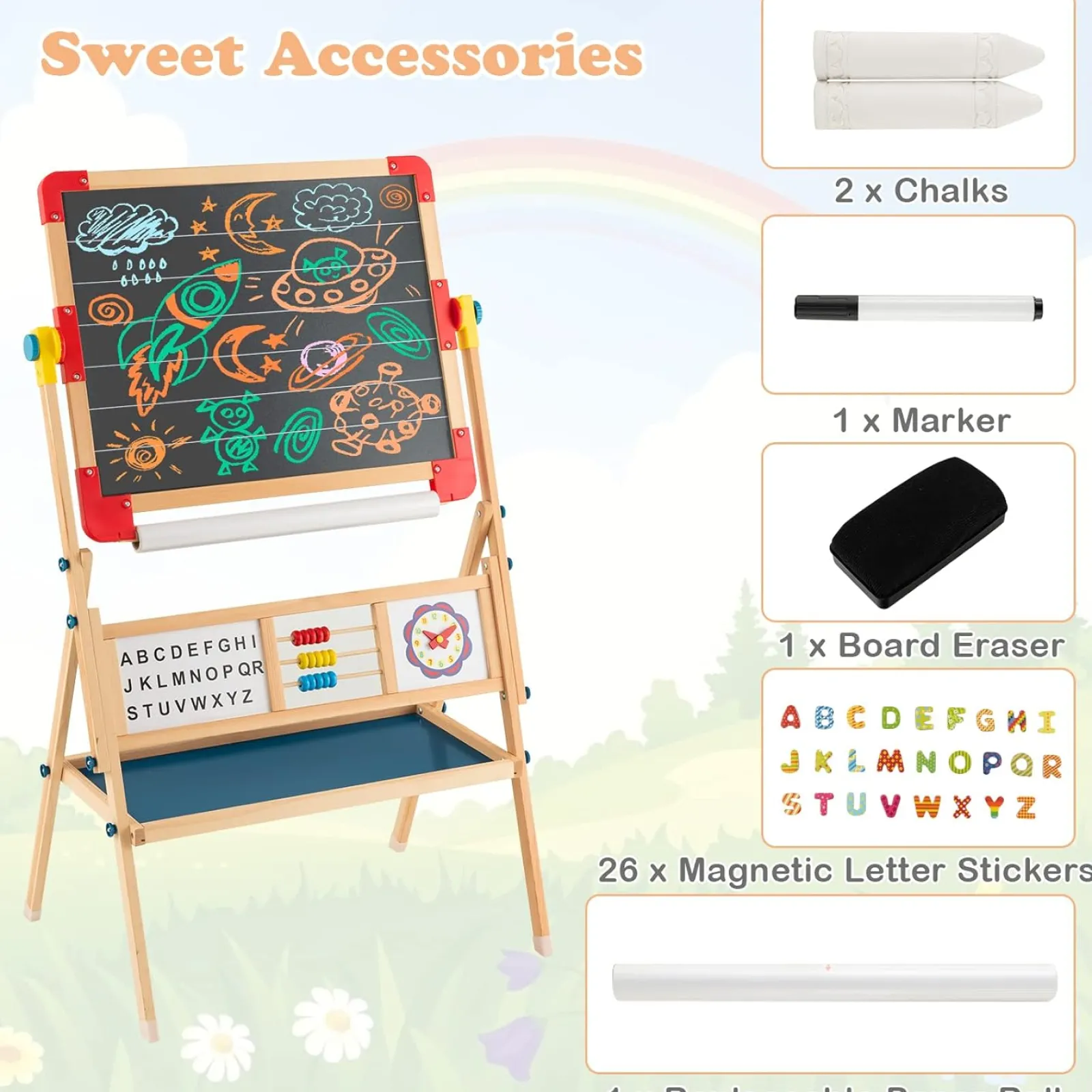 Little Helper Easels & Accessories | Kids Easels & Accessories | Montessori 3-in-1 360° Educational Magnetic Art Easel | Whiteboard | Chalkboard | Accessories