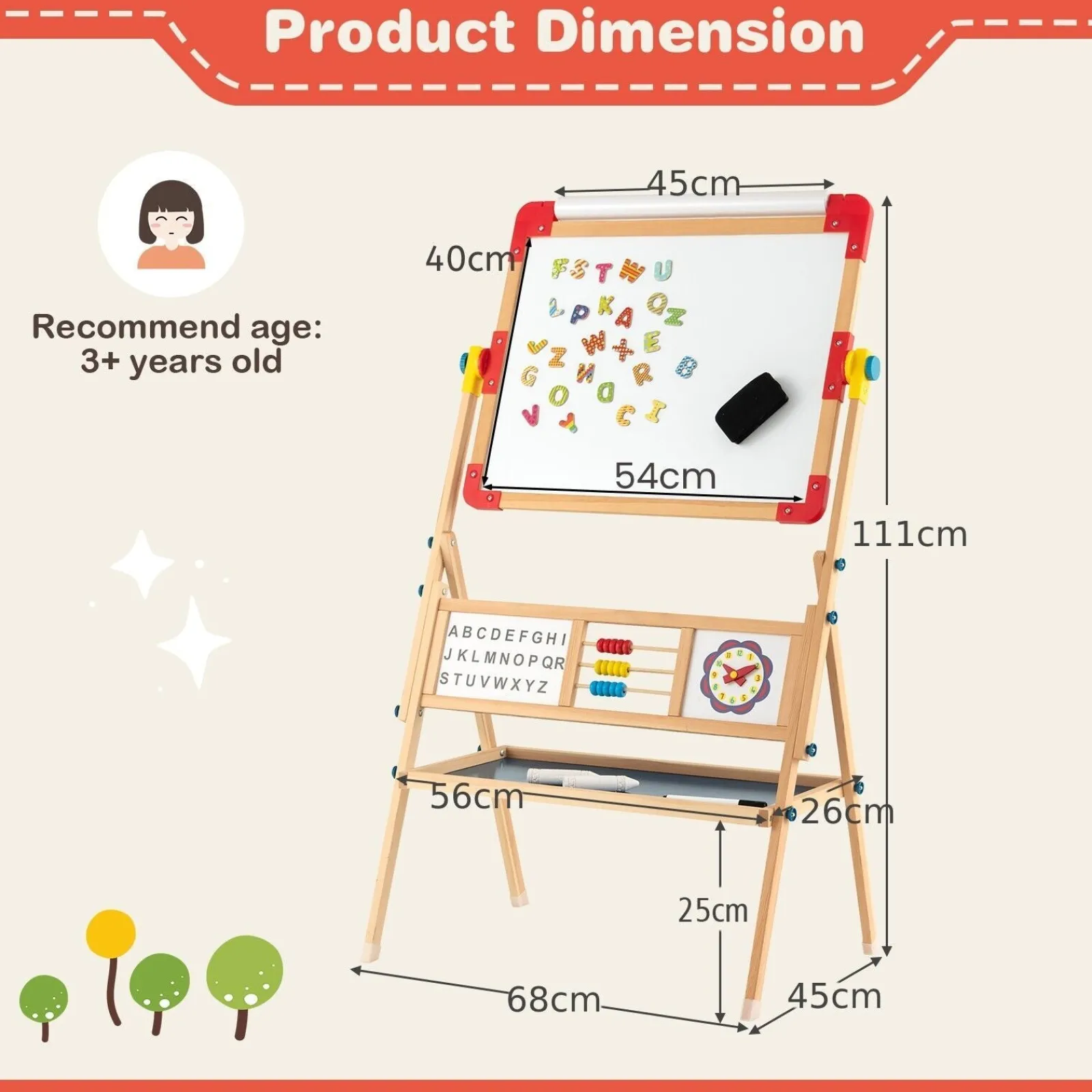 Little Helper Easels & Accessories | Kids Easels & Accessories | Montessori 3-in-1 360° Educational Magnetic Art Easel | Whiteboard | Chalkboard | Accessories