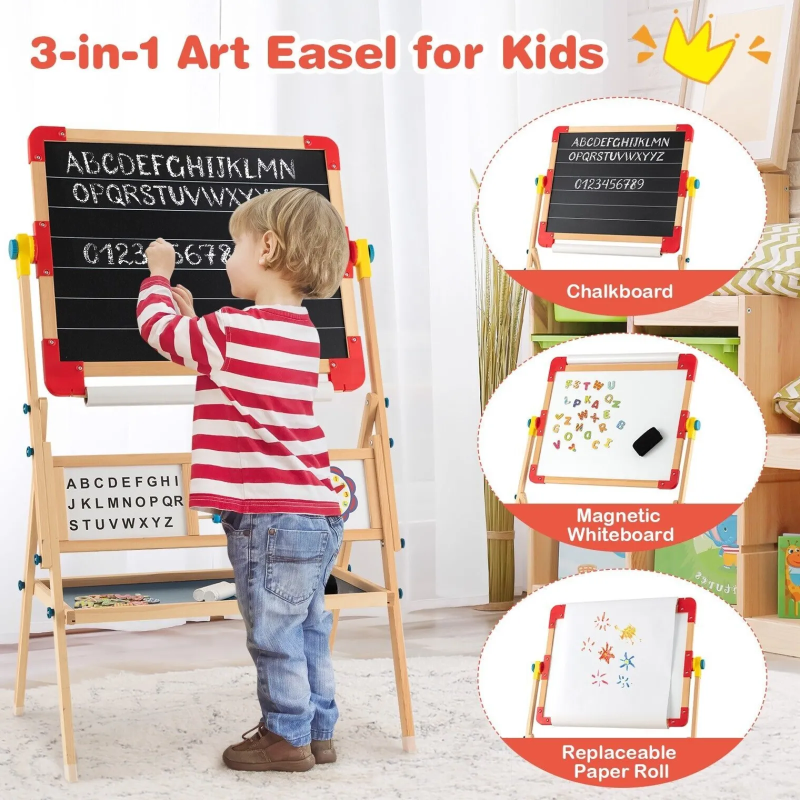 Little Helper Easels & Accessories | Kids Easels & Accessories | Montessori 3-in-1 360° Educational Magnetic Art Easel | Whiteboard | Chalkboard | Accessories