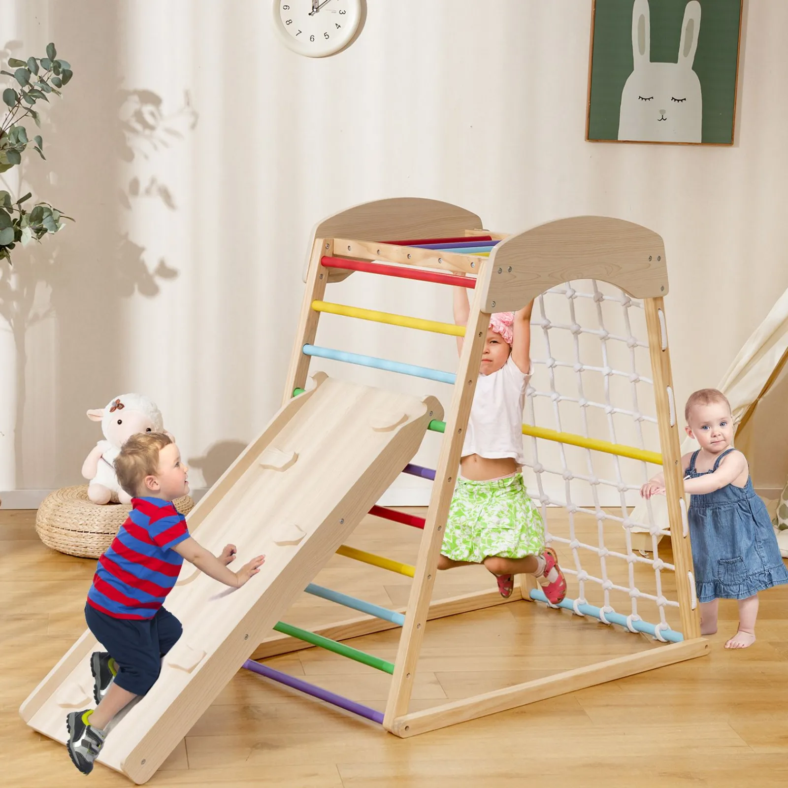 Little Helper Swing & Slide Sets & Garden Play & Trampolines | Kids Climbing Frames & Activity Toys | Montessori 6-in-1 Indoor Eco Wood Toddler Jungle Gym | Climbing Wall | Slide | 12m+