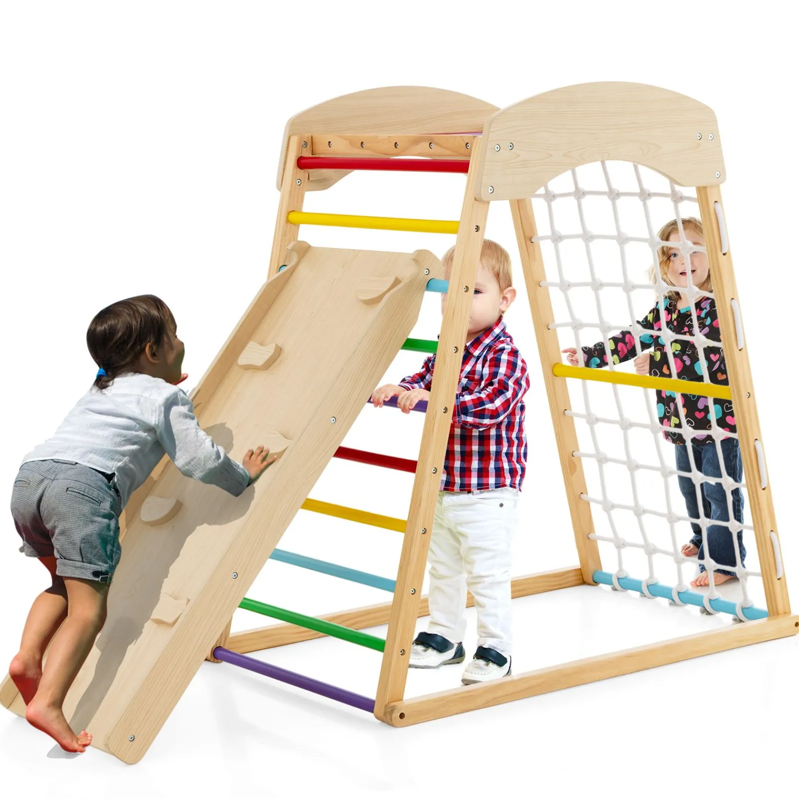 Little Helper Swing & Slide Sets & Garden Play & Trampolines | Kids Climbing Frames & Activity Toys | Montessori 6-in-1 Indoor Eco Wood Toddler Jungle Gym | Climbing Wall | Slide | 12m+