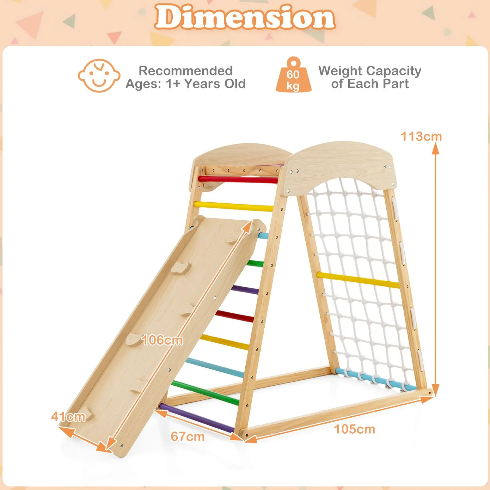 Little Helper Swing & Slide Sets & Garden Play & Trampolines | Kids Climbing Frames & Activity Toys | Montessori 6-in-1 Indoor Eco Wood Toddler Jungle Gym | Climbing Wall | Slide | 12m+