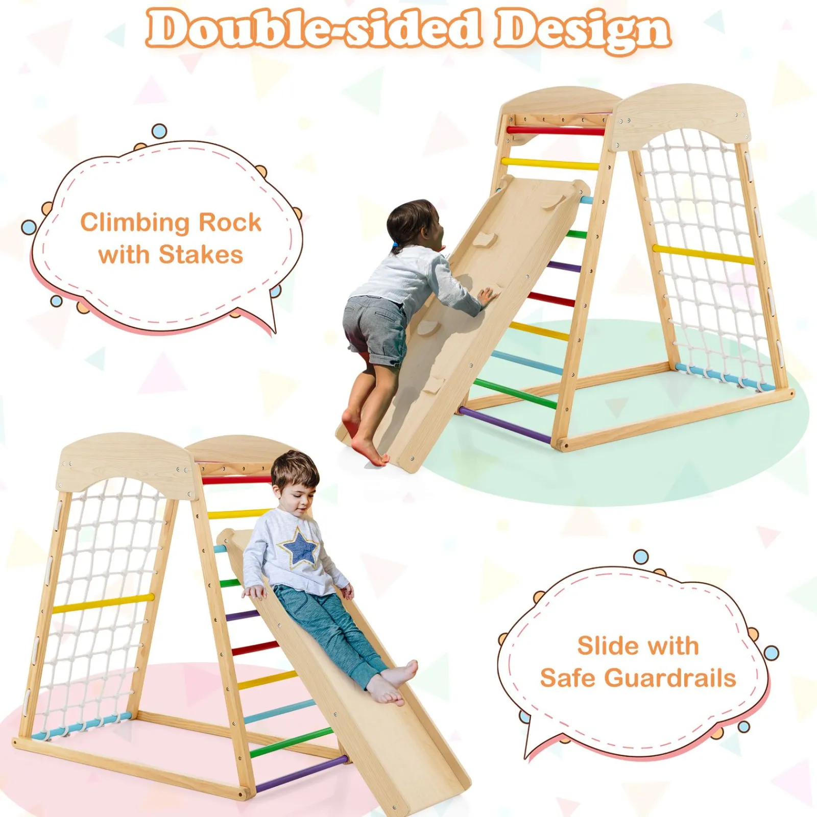 Little Helper Swing & Slide Sets & Garden Play & Trampolines | Kids Climbing Frames & Activity Toys | Montessori 6-in-1 Indoor Eco Wood Toddler Jungle Gym | Climbing Wall | Slide | 12m+