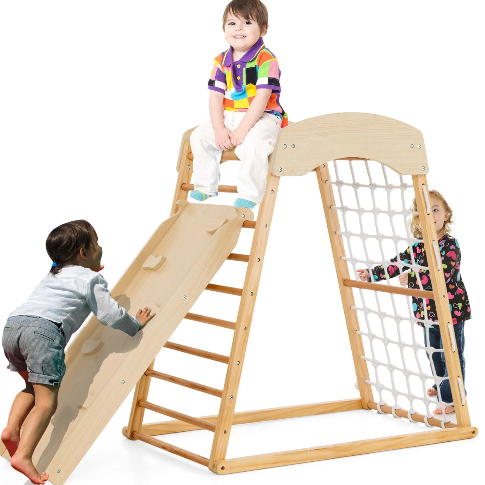Little Helper Swing & Slide Sets & Garden Play & Trampolines | Kids Climbing Frames & Activity Toys | Montessori 6-in-1 Indoor Eco Wood Toddler Jungle Gym | Climbing Wall | Slide | 12m+