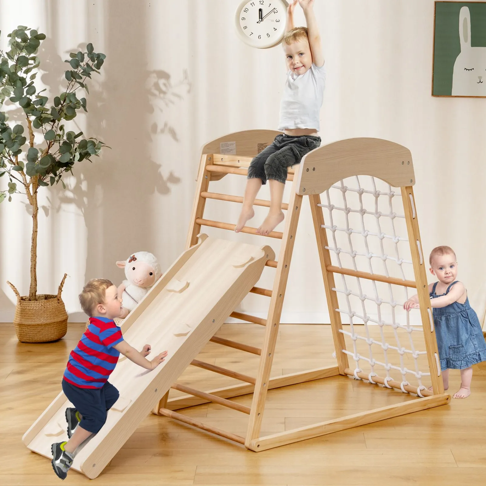 Little Helper Swing & Slide Sets & Garden Play & Trampolines | Kids Climbing Frames & Activity Toys | Montessori 6-in-1 Indoor Eco Wood Toddler Jungle Gym | Climbing Wall | Slide | 12m+