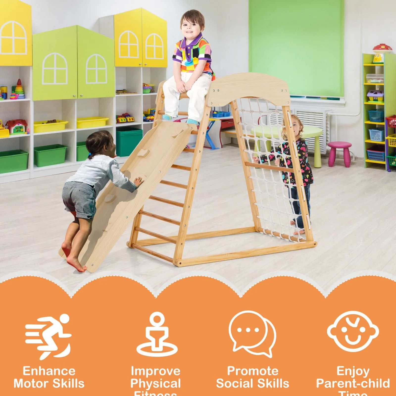 Little Helper Swing & Slide Sets & Garden Play & Trampolines | Kids Climbing Frames & Activity Toys | Montessori 6-in-1 Indoor Eco Wood Toddler Jungle Gym | Climbing Wall | Slide | 12m+