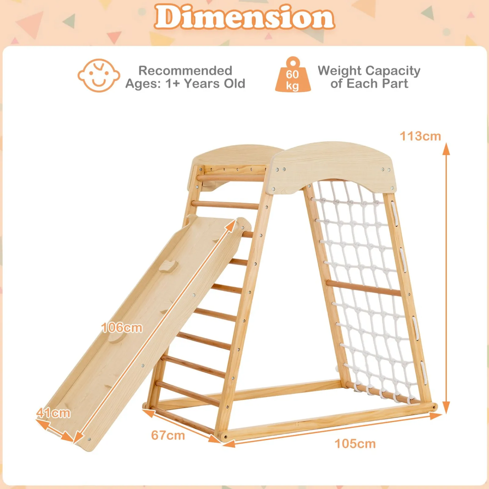 Little Helper Swing & Slide Sets & Garden Play & Trampolines | Kids Climbing Frames & Activity Toys | Montessori 6-in-1 Indoor Eco Wood Toddler Jungle Gym | Climbing Wall | Slide | 12m+