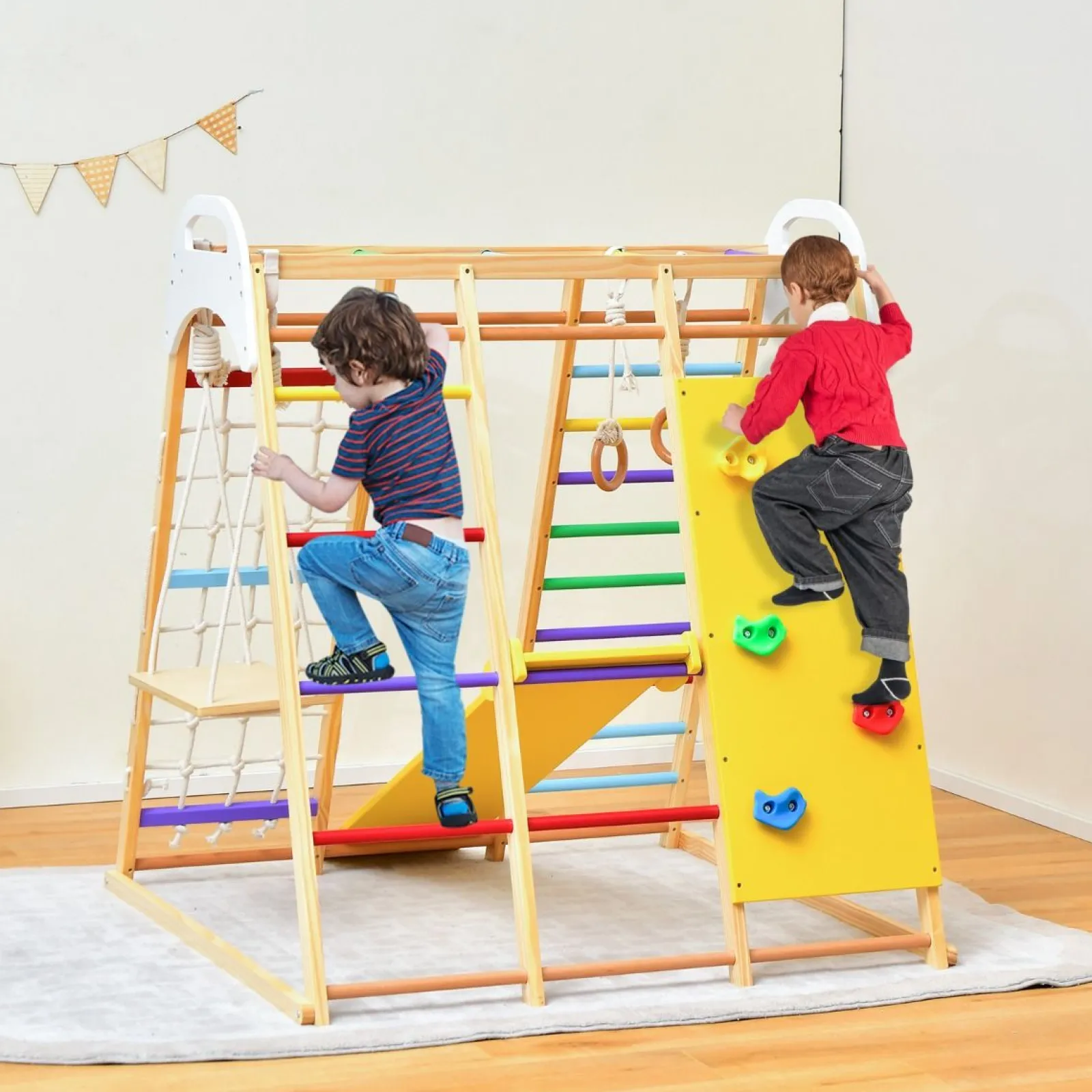Little Helper Swing & Slide Sets & Garden Play & Trampolines | Kids Climbing Frames & Activity Toys | Montessori 8-in-1 Eco Wood Jungle Gym | Climber Play Set | Slide | Monkey Bars | 3 years+