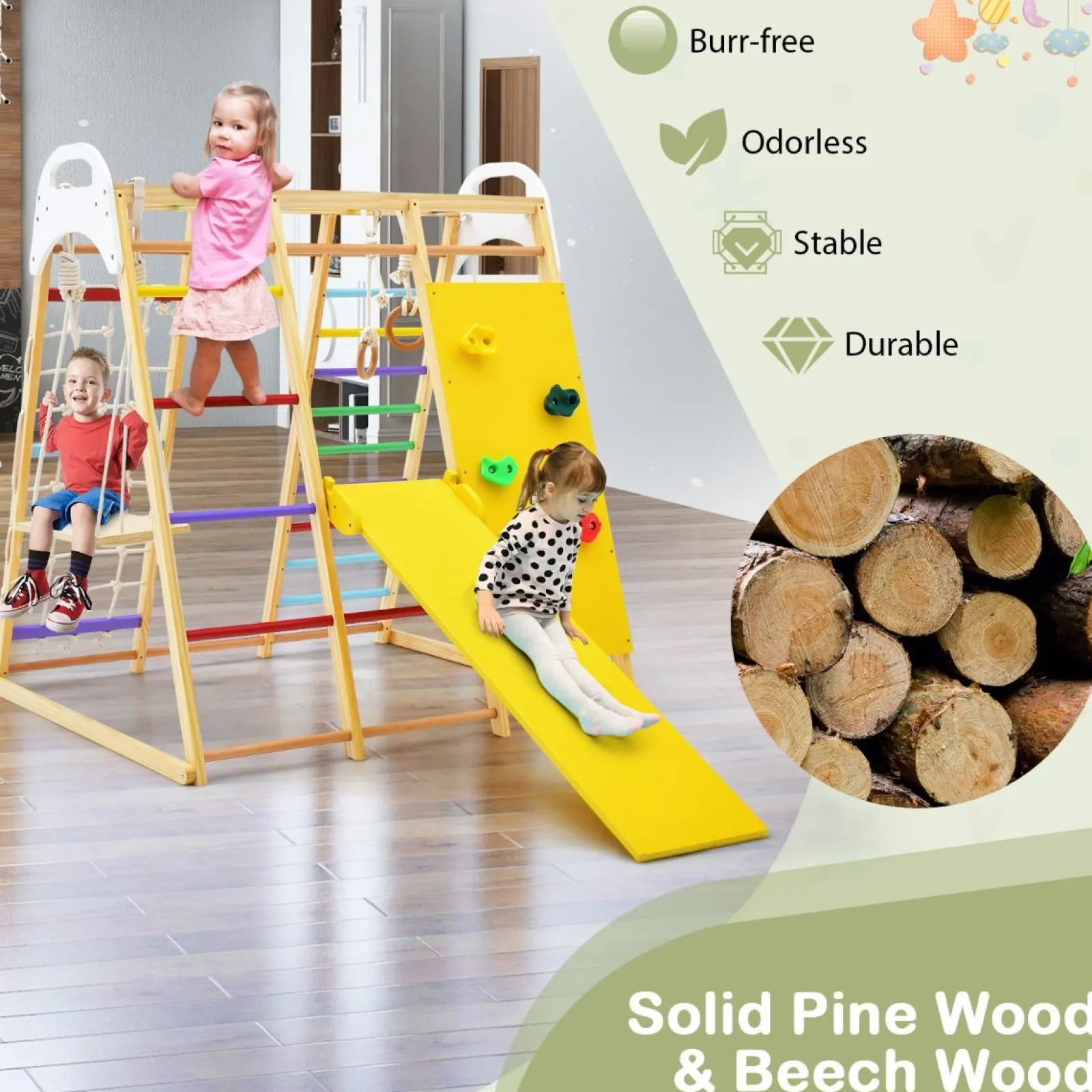 Little Helper Swing & Slide Sets & Garden Play & Trampolines | Kids Climbing Frames & Activity Toys | Montessori 8-in-1 Eco Wood Jungle Gym | Climber Play Set | Slide | Monkey Bars | 3 years+