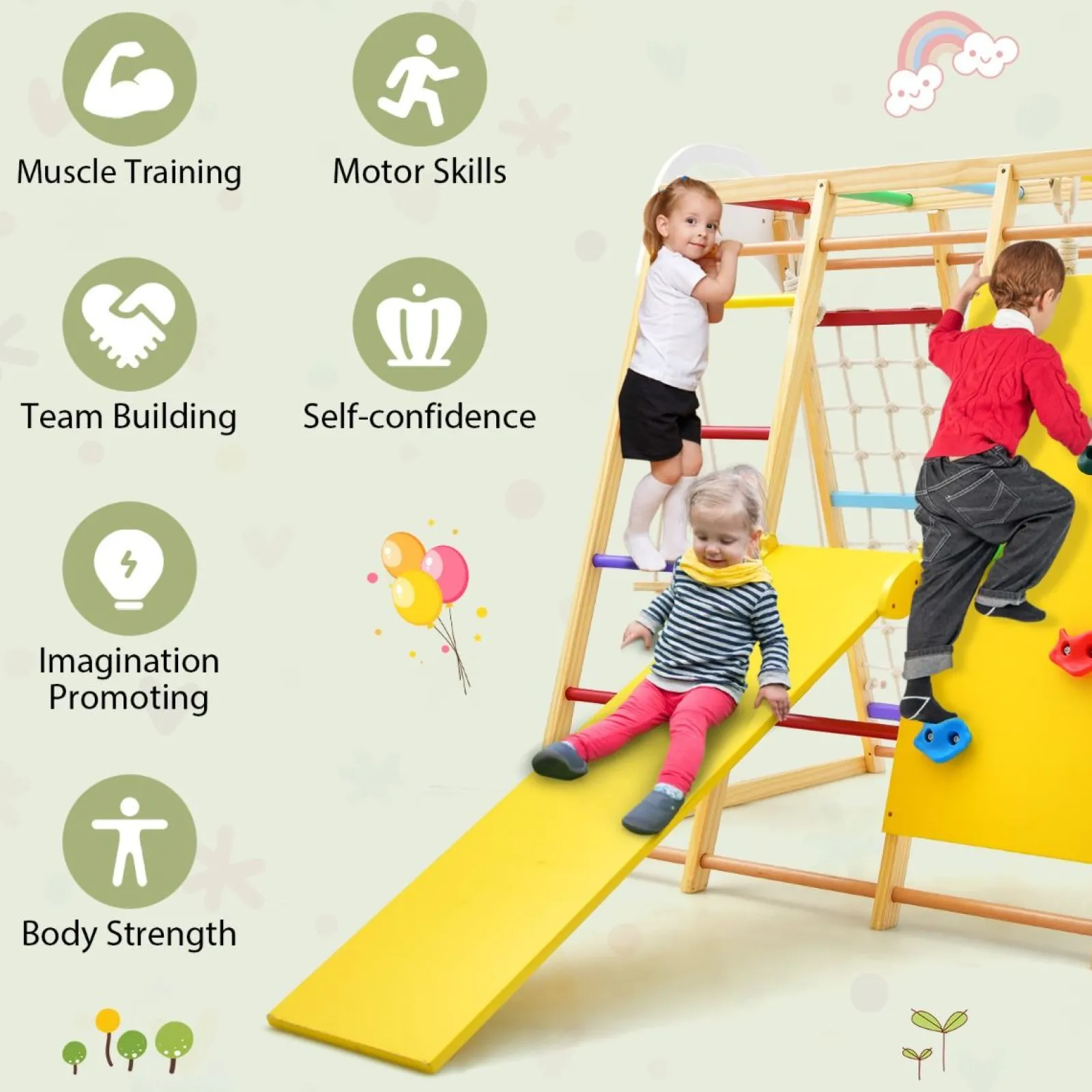 Little Helper Swing & Slide Sets & Garden Play & Trampolines | Kids Climbing Frames & Activity Toys | Montessori 8-in-1 Eco Wood Jungle Gym | Climber Play Set | Slide | Monkey Bars | 3 years+