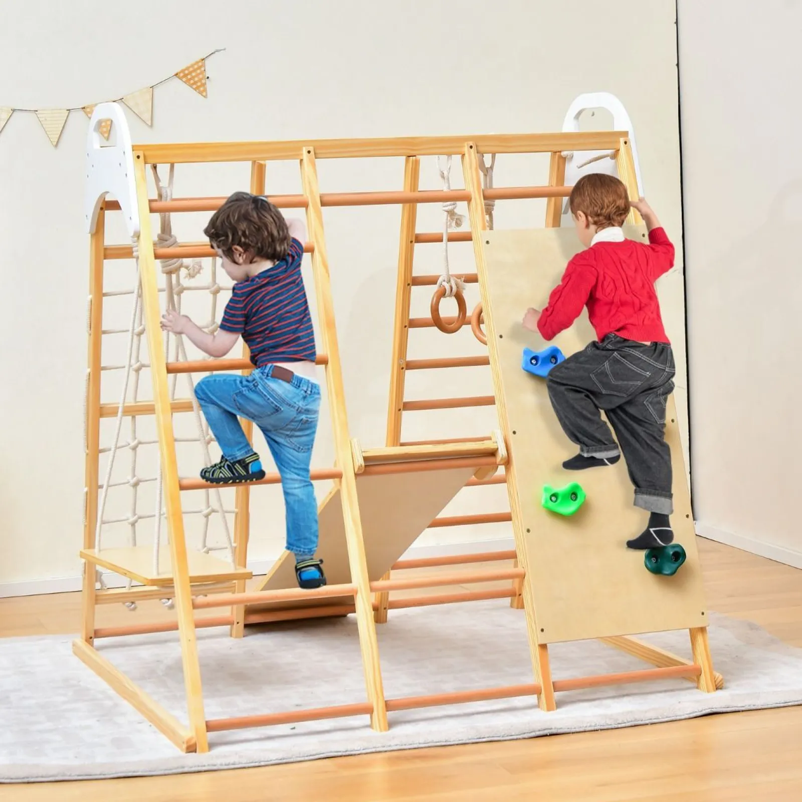 Little Helper Swing & Slide Sets & Garden Play & Trampolines | Kids Climbing Frames & Activity Toys | Montessori 8-in-1 Eco Wood Jungle Gym | Climber Play Set | Slide | Monkey Bars | 3 years+