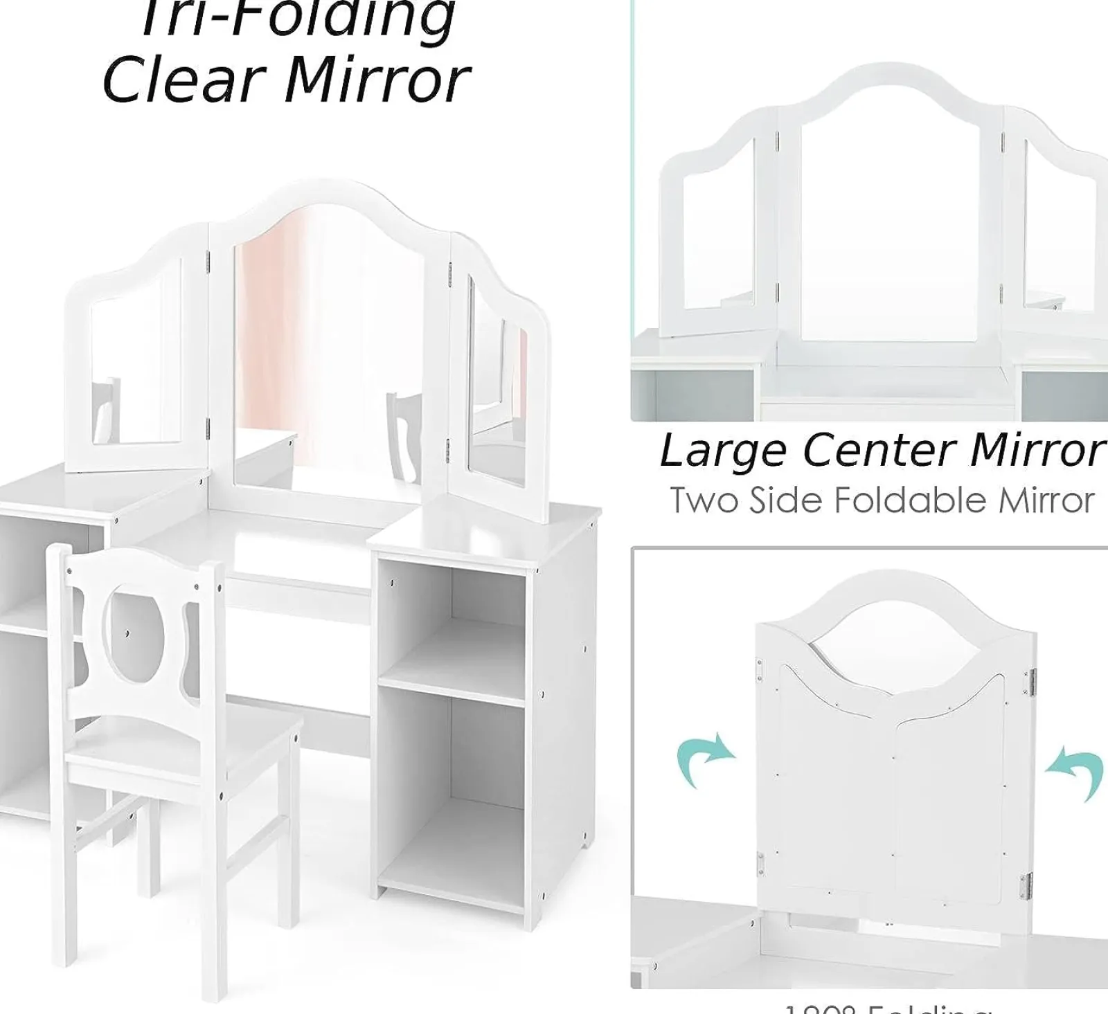 Little Helper Table & Chairs (wooden) | Dressing Tables & Vanity Tables | Montessori 2-in-1 Homework Desk & Vanity Dressing Table & Chair | Bureau | Storage | White | 3-10 Years