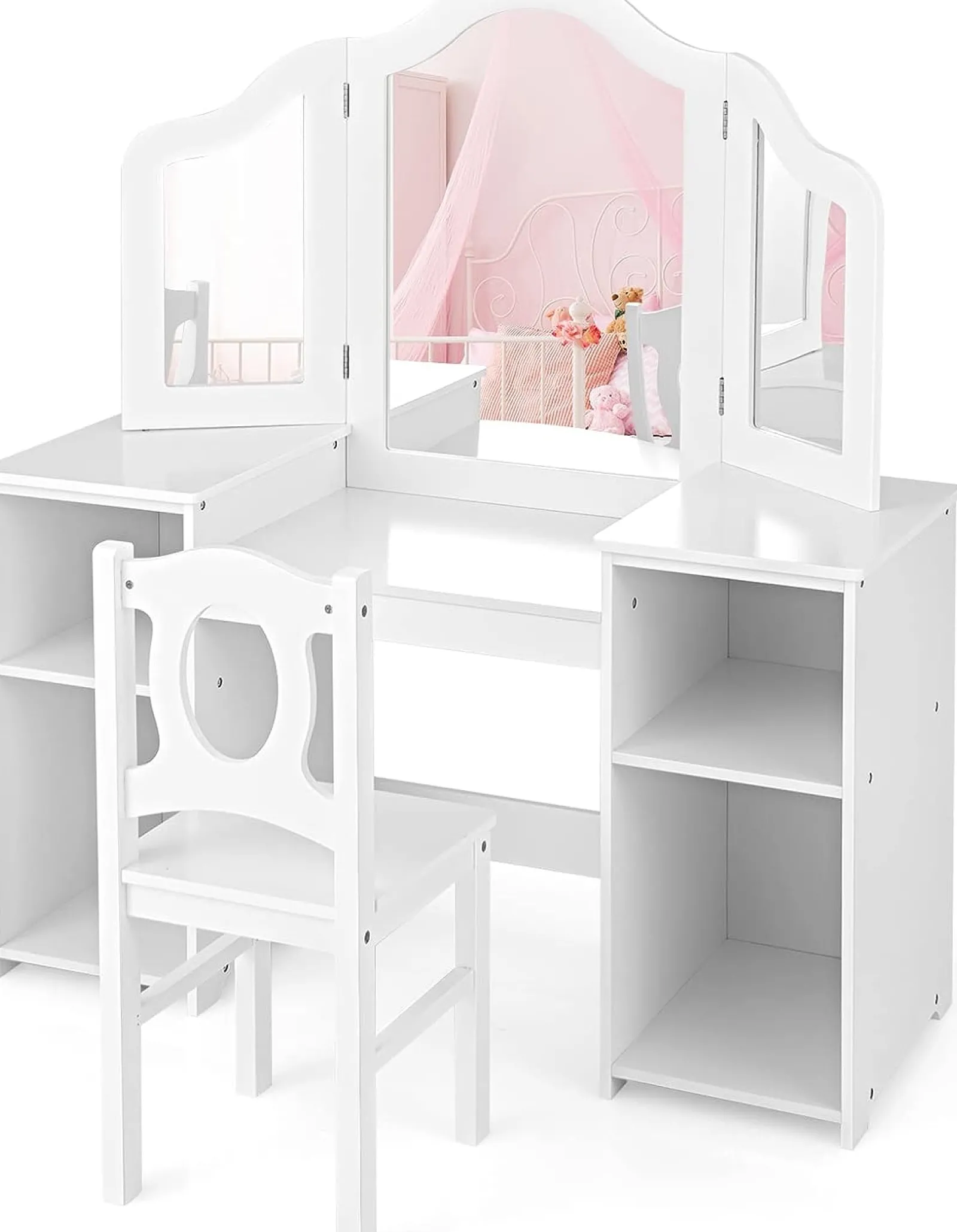 Little Helper Table & Chairs (wooden) | Dressing Tables & Vanity Tables | Montessori 2-in-1 Homework Desk & Vanity Dressing Table & Chair | Bureau | Storage | White | 3-10 Years