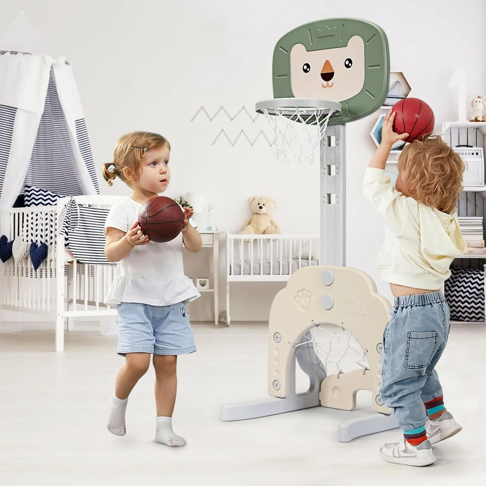 Little Helper Kids Climbing Frames & Activity Toys | Montessori Toys & Products | Montessori 3-in-1 Kids Basketball Stand | Adjustable Height | Football & Golf Goal | 3 Years+