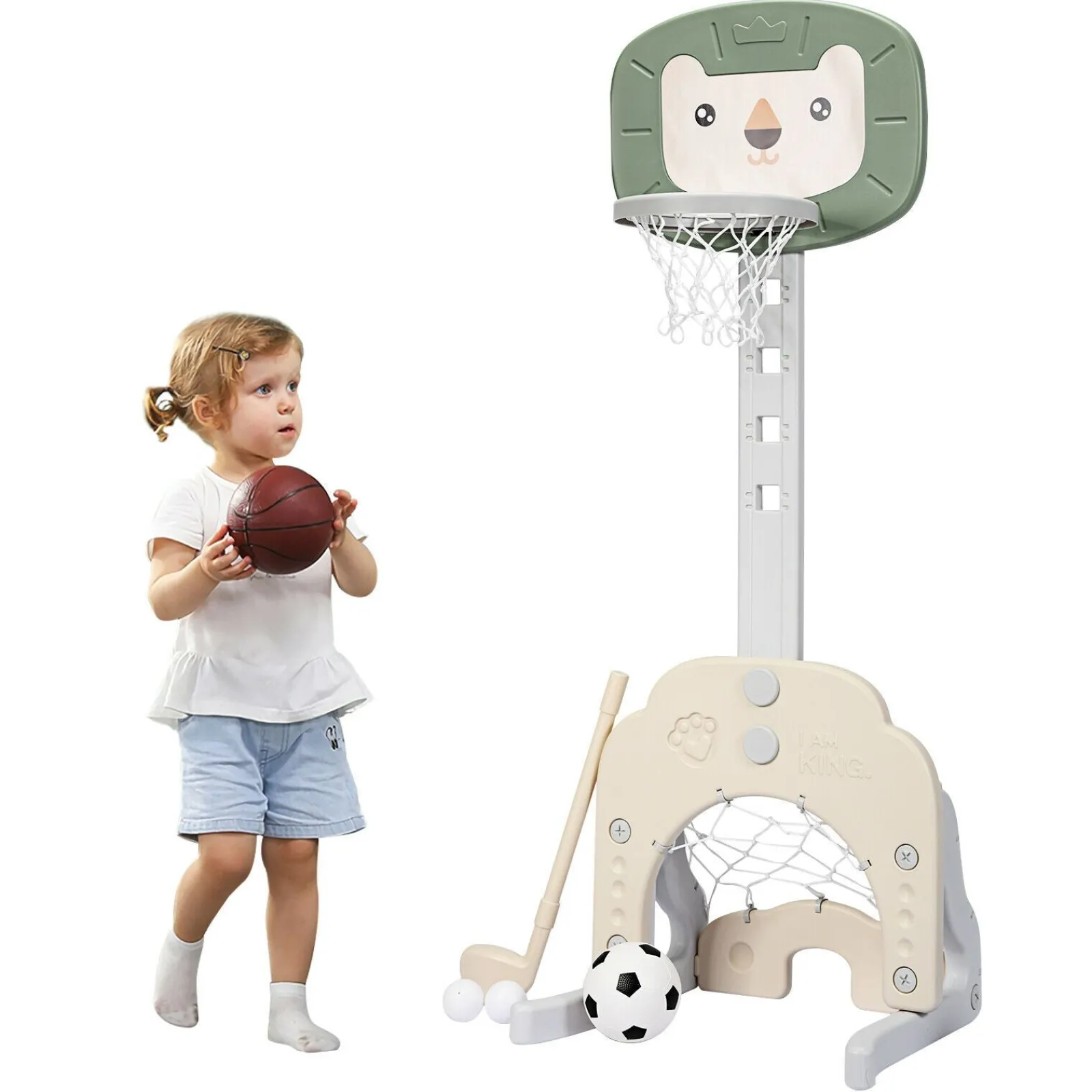 Little Helper Kids Climbing Frames & Activity Toys | Montessori Toys & Products | Montessori 3-in-1 Kids Basketball Stand | Adjustable Height | Football & Golf Goal | 3 Years+