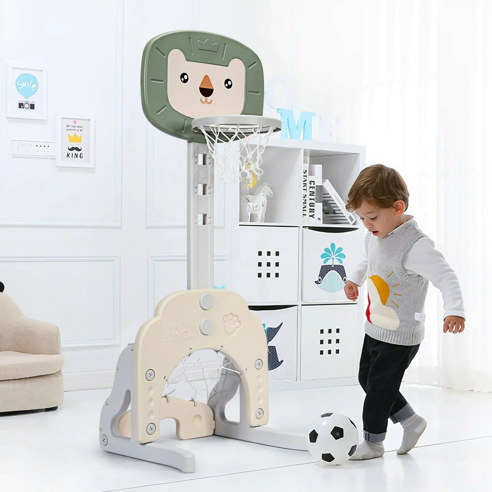 Little Helper Kids Climbing Frames & Activity Toys | Montessori Toys & Products | Montessori 3-in-1 Kids Basketball Stand | Adjustable Height | Football & Golf Goal | 3 Years+