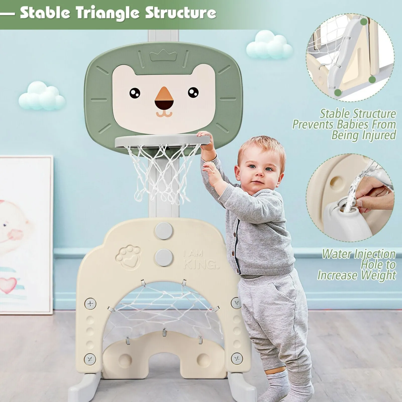 Little Helper Kids Climbing Frames & Activity Toys | Montessori Toys & Products | Montessori 3-in-1 Kids Basketball Stand | Adjustable Height | Football & Golf Goal | 3 Years+