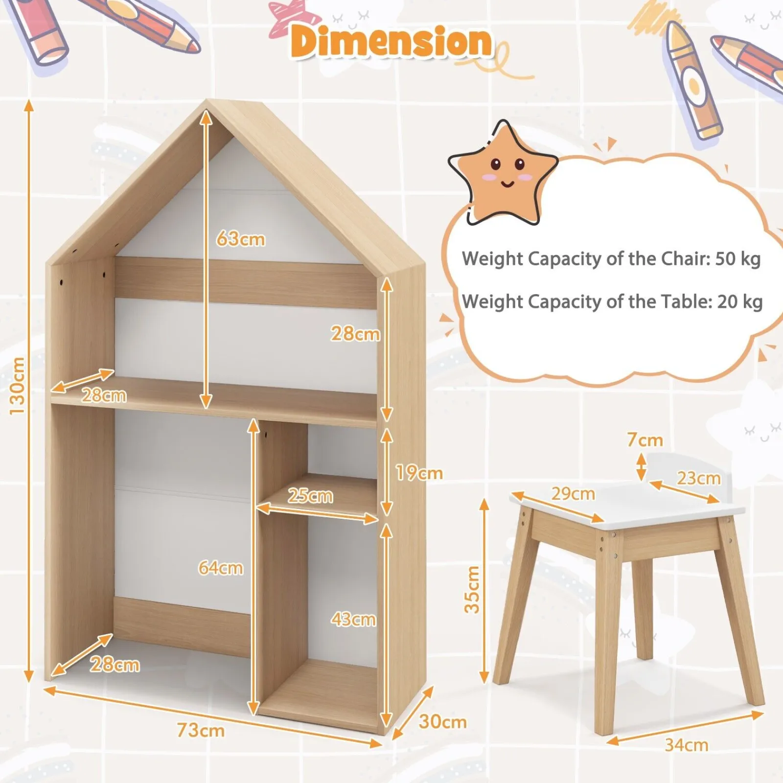 Little Helper Toy Storage Units | Toy Storage Units | Montessori 3-in-1 Kids Desk and Stool | House Shaped Bookcase and Toy Storage | Blackboard