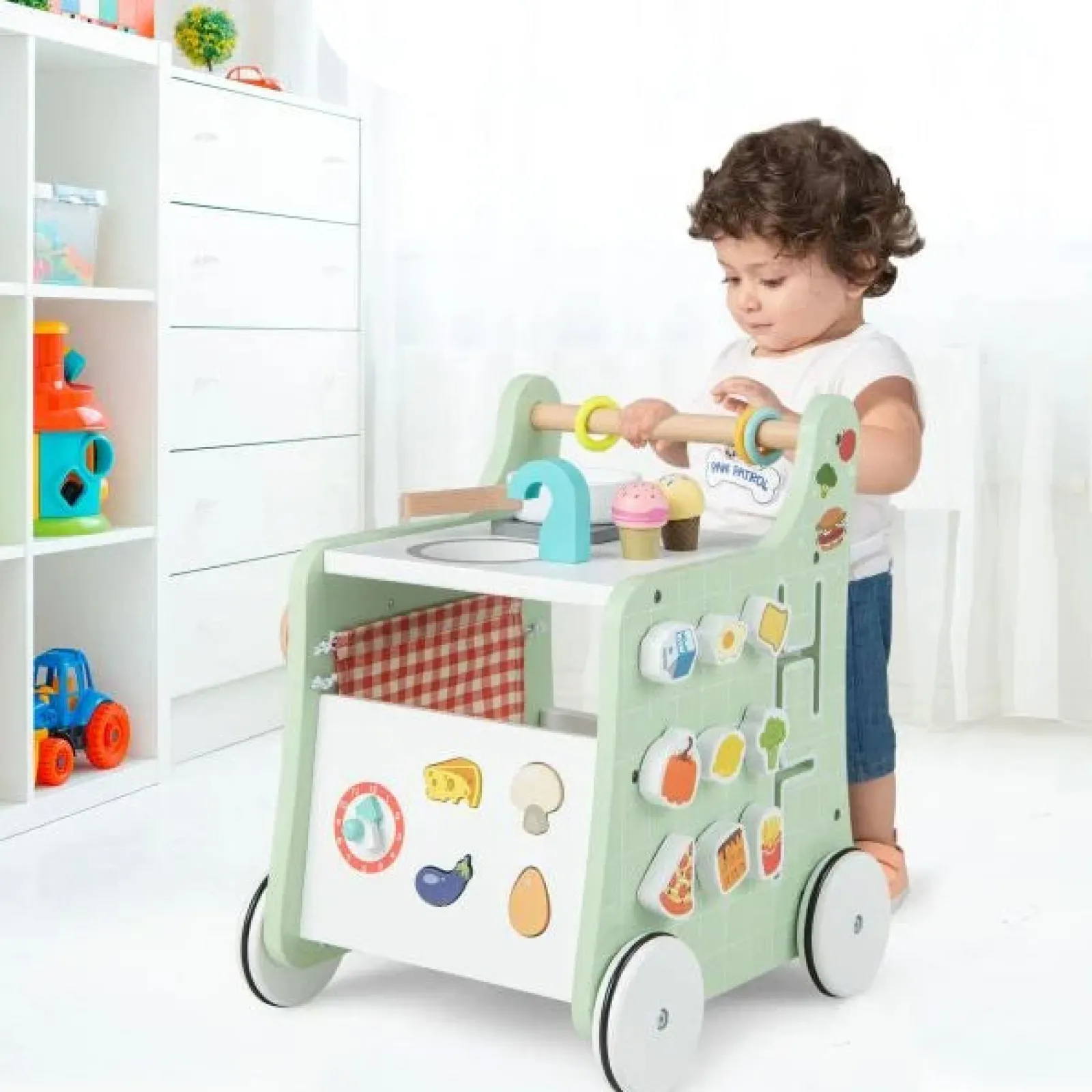 Little Helper Wooden Toys & Educational Toys | Toy Kitchens | Montessori 6-in-1 Posture Developing Baby Walker | Busy Board and Mini Toy Kitchen | 12m+