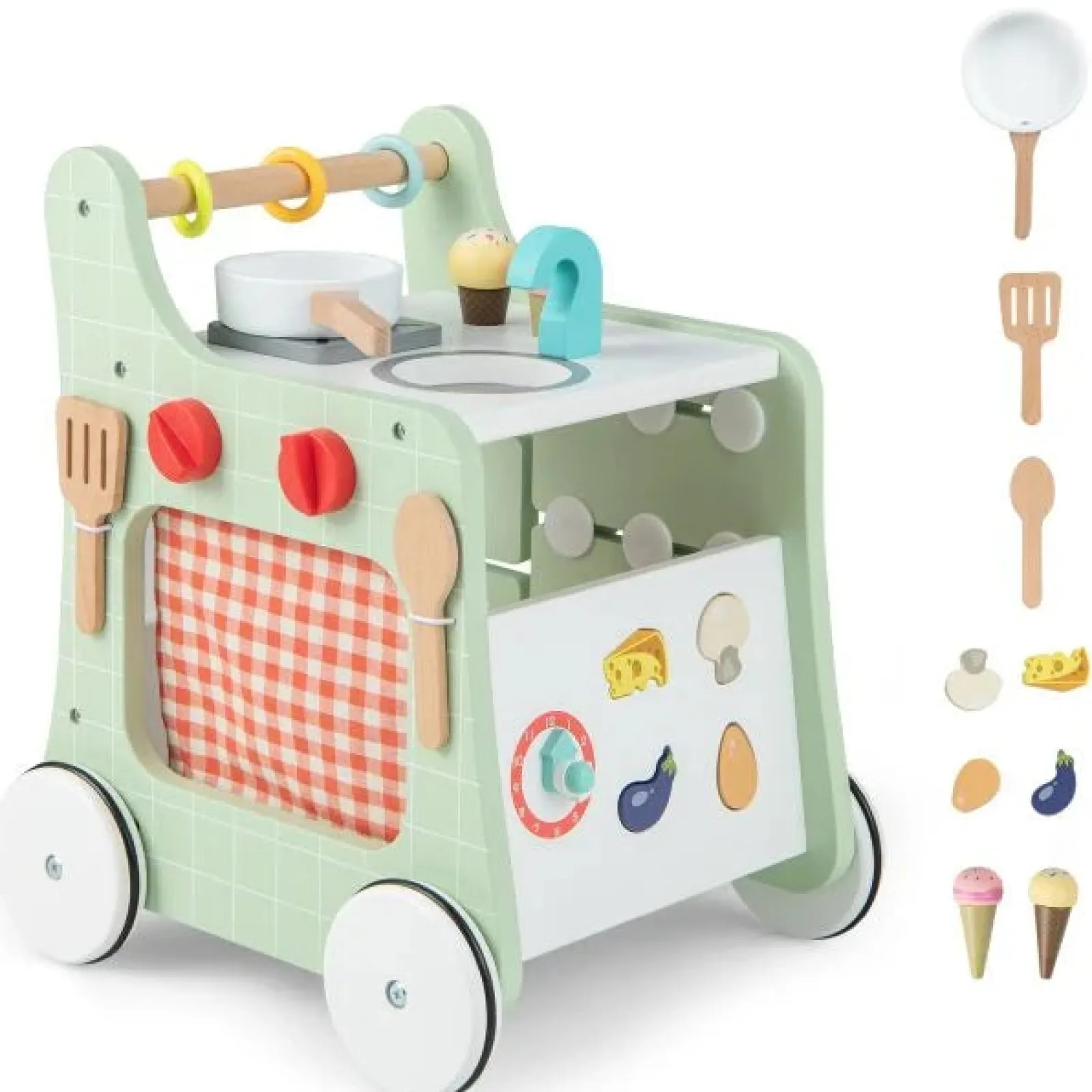 Little Helper Wooden Toys & Educational Toys | Toy Kitchens | Montessori 6-in-1 Posture Developing Baby Walker | Busy Board and Mini Toy Kitchen | 12m+