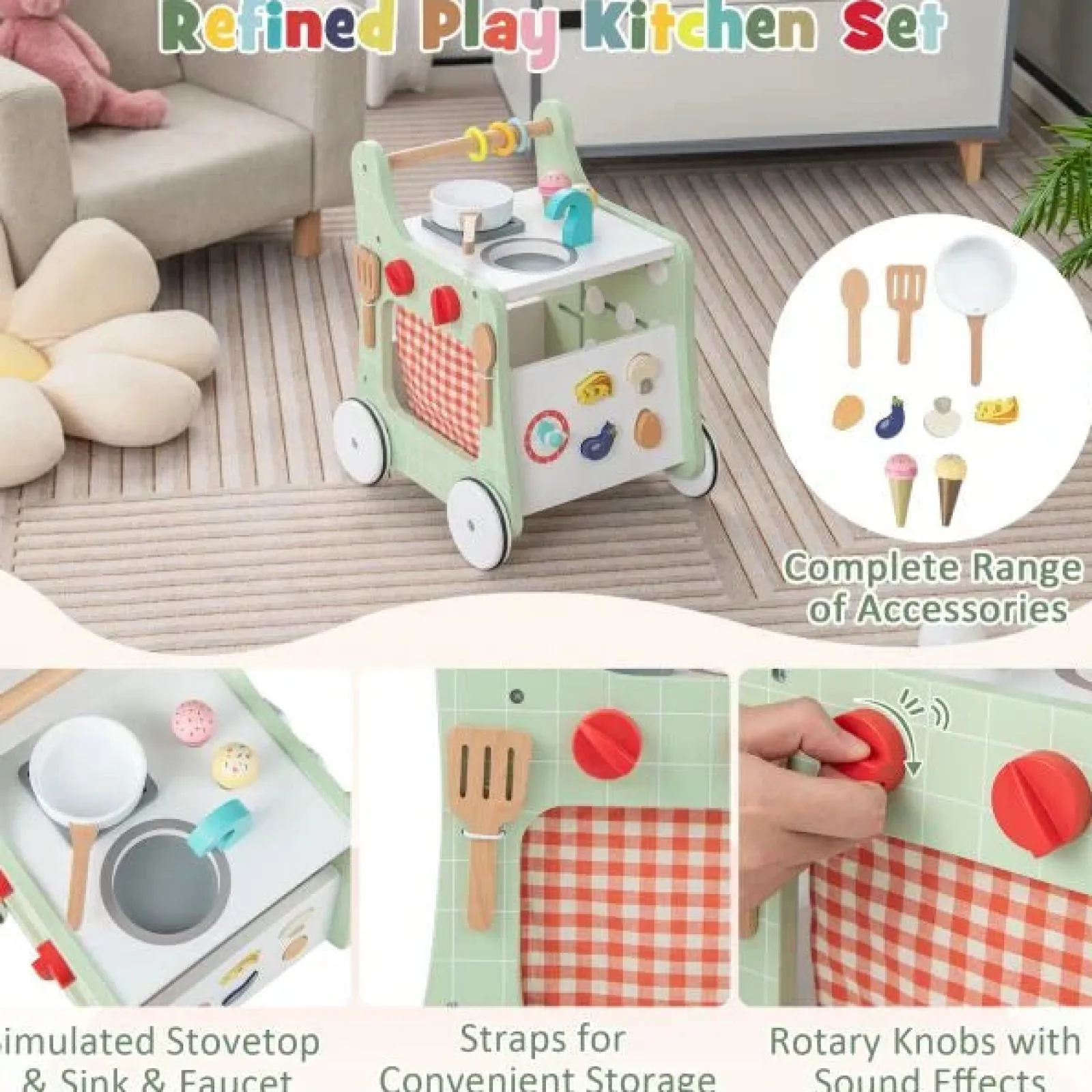 Little Helper Wooden Toys & Educational Toys | Toy Kitchens | Montessori 6-in-1 Posture Developing Baby Walker | Busy Board and Mini Toy Kitchen | 12m+