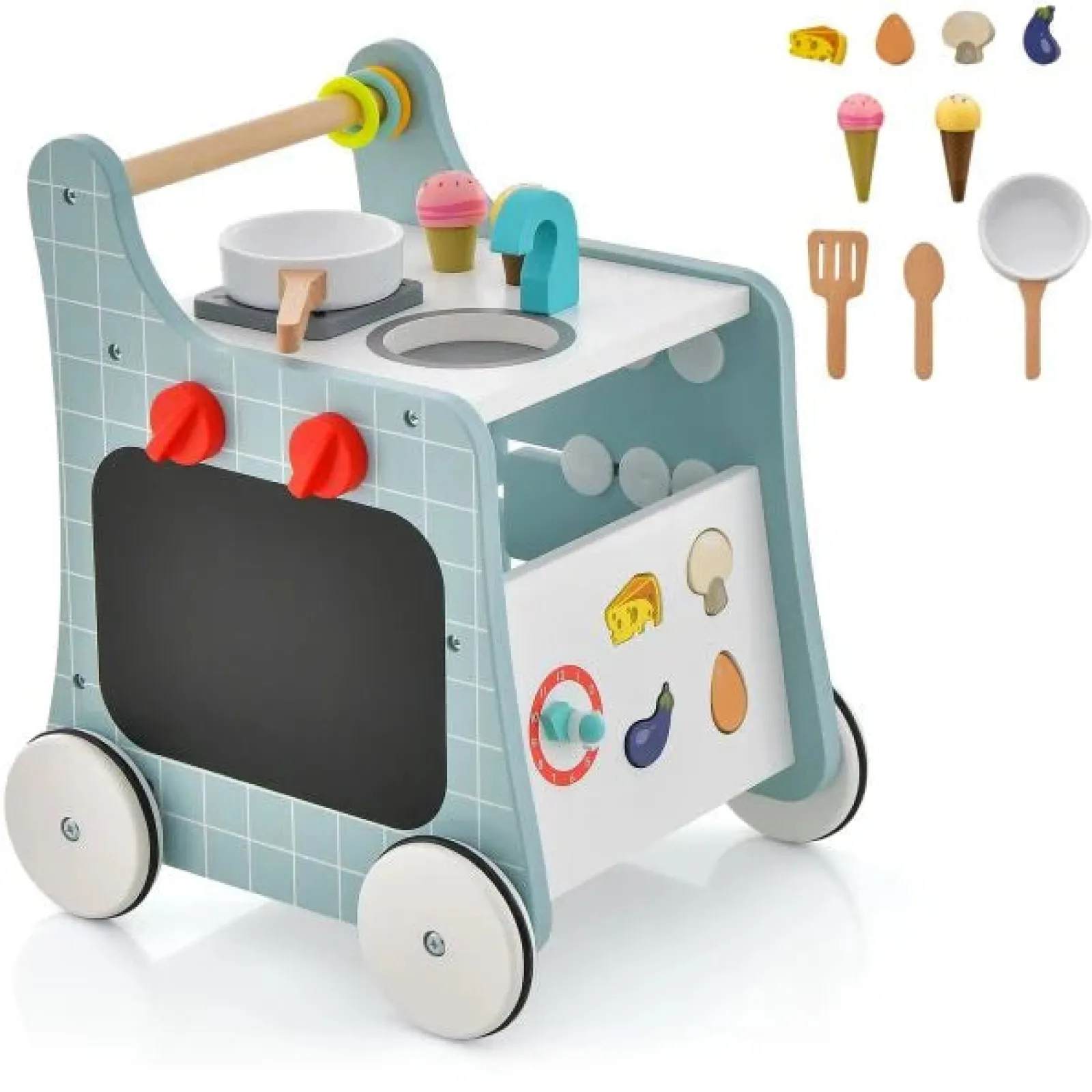 Little Helper Wooden Toys & Educational Toys | Toy Kitchens | Montessori 6-in-1 Posture Developing Baby Walker | Busy Board and Mini Toy Kitchen | 12m+
