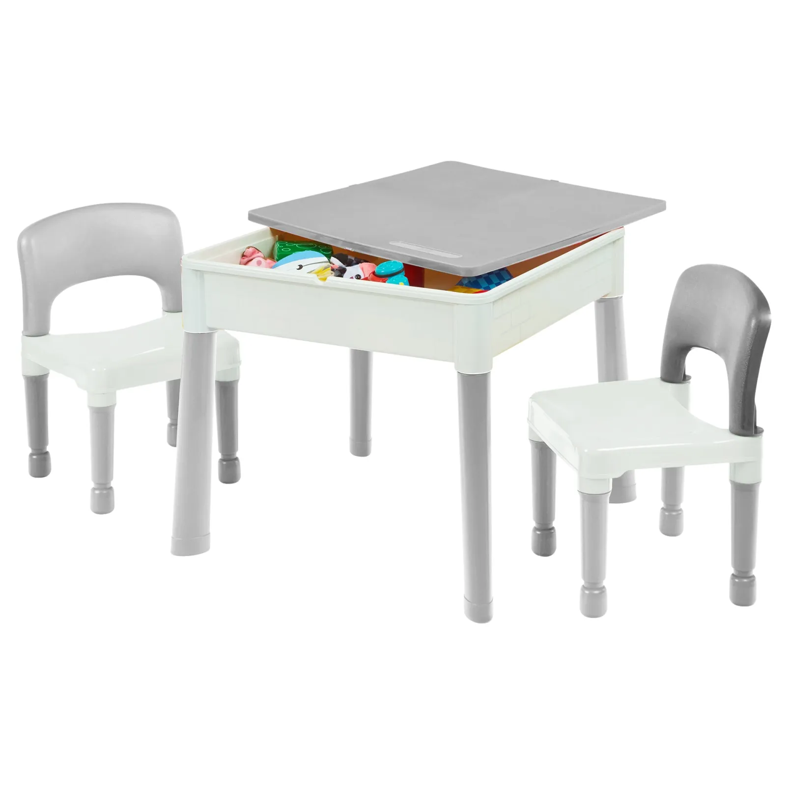 Little Helper Sand & Water Table & Sandpits & Mud Kitchens | Montessori Toys & Products | Montessori 5-in-1 Table & 2 Chairs Set | Sand & Water Pit | Lego | Dry Wipe Top | Grey & White