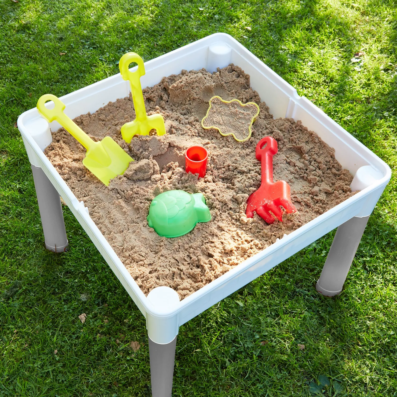 Little Helper Sand & Water Table & Sandpits & Mud Kitchens | Montessori Toys & Products | Montessori 5-in-1 Table & 2 Chairs Set | Sand & Water Pit | Lego | Dry Wipe Top | Grey & White