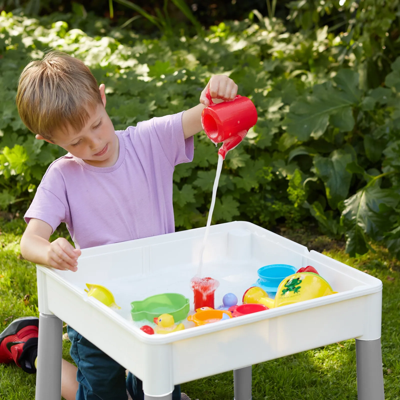 Little Helper Sand & Water Table & Sandpits & Mud Kitchens | Montessori Toys & Products | Montessori 5-in-1 Table & 2 Chairs Set | Sand & Water Pit | Lego | Dry Wipe Top | Grey & White