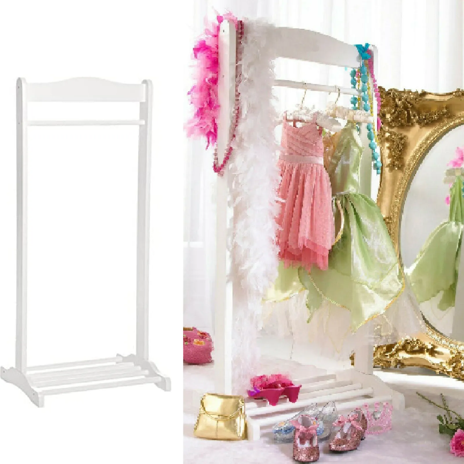 Little Helper Montessori Toys & Products | Clothes Rail & Dressing Up Rails | Montessori Inspired Wooden Childrens Dressing up Rail with Shoe Rack | White | 1.1m High | 3 Years+