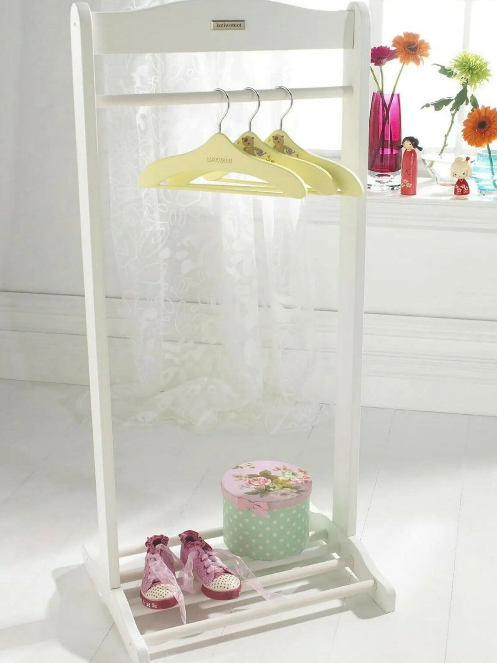 Little Helper Montessori Toys & Products | Clothes Rail & Dressing Up Rails | Montessori Inspired Wooden Childrens Dressing up Rail with Shoe Rack | White | 1.1m High | 3 Years+