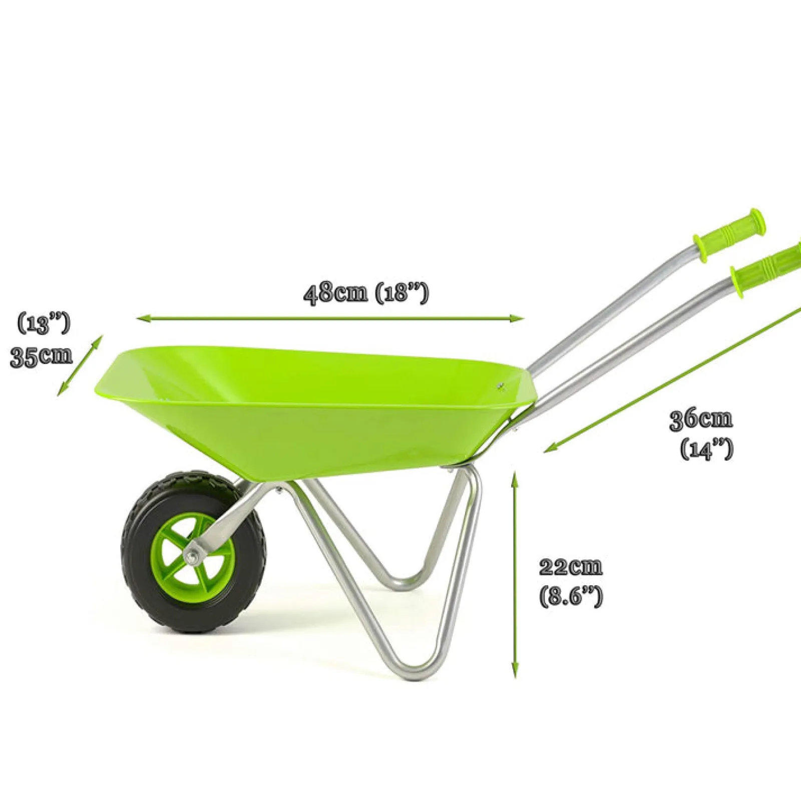 Little Helper Sand & Water Table & Sandpits & Mud Kitchens | Montessori Toys & Products | Montessori Kids Stainless Steel Non Rust Ergonomic Handles Wheelbarrow | Lime Green | 3 years+