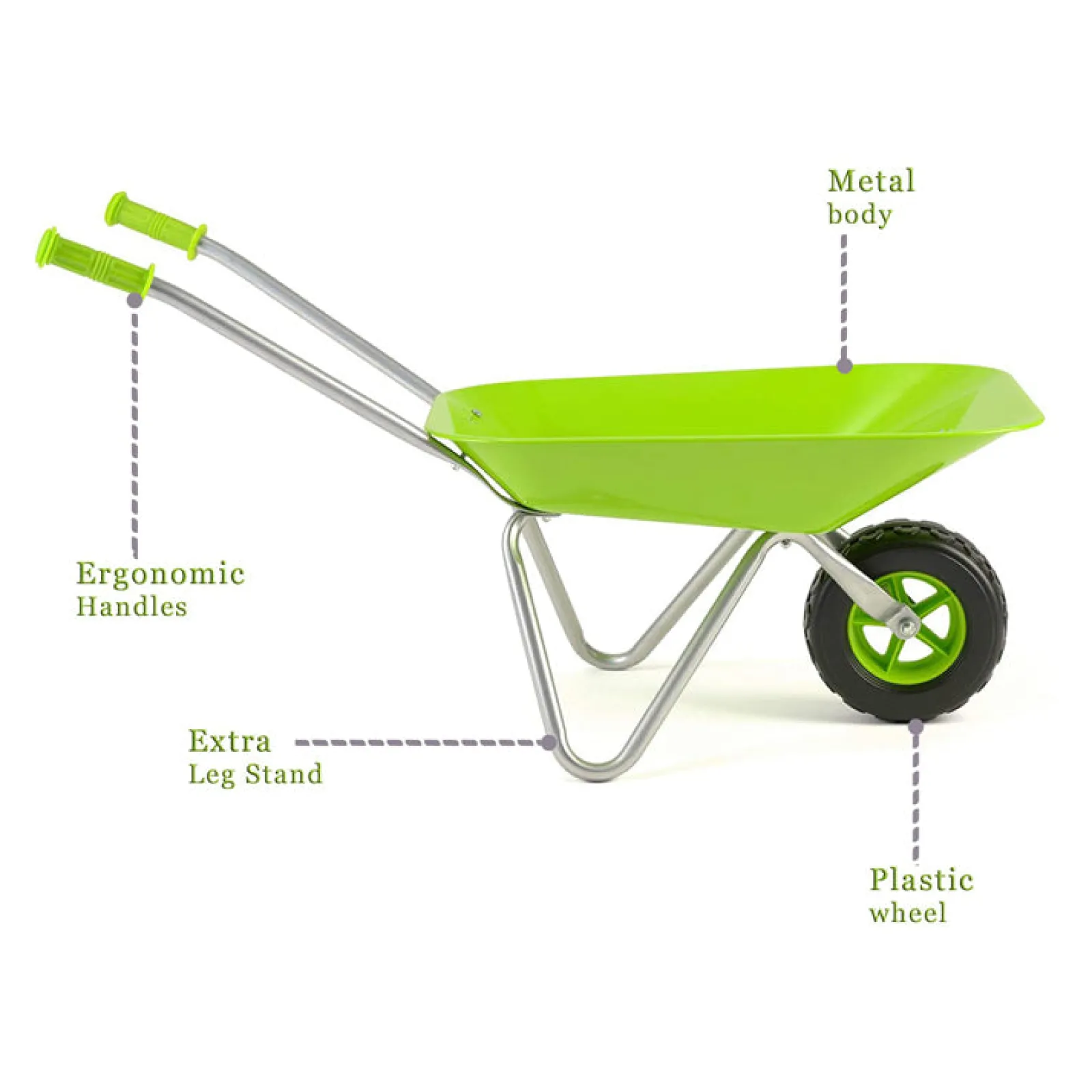 Little Helper Sand & Water Table & Sandpits & Mud Kitchens | Montessori Toys & Products | Montessori Kids Stainless Steel Non Rust Ergonomic Handles Wheelbarrow | Lime Green | 3 years+