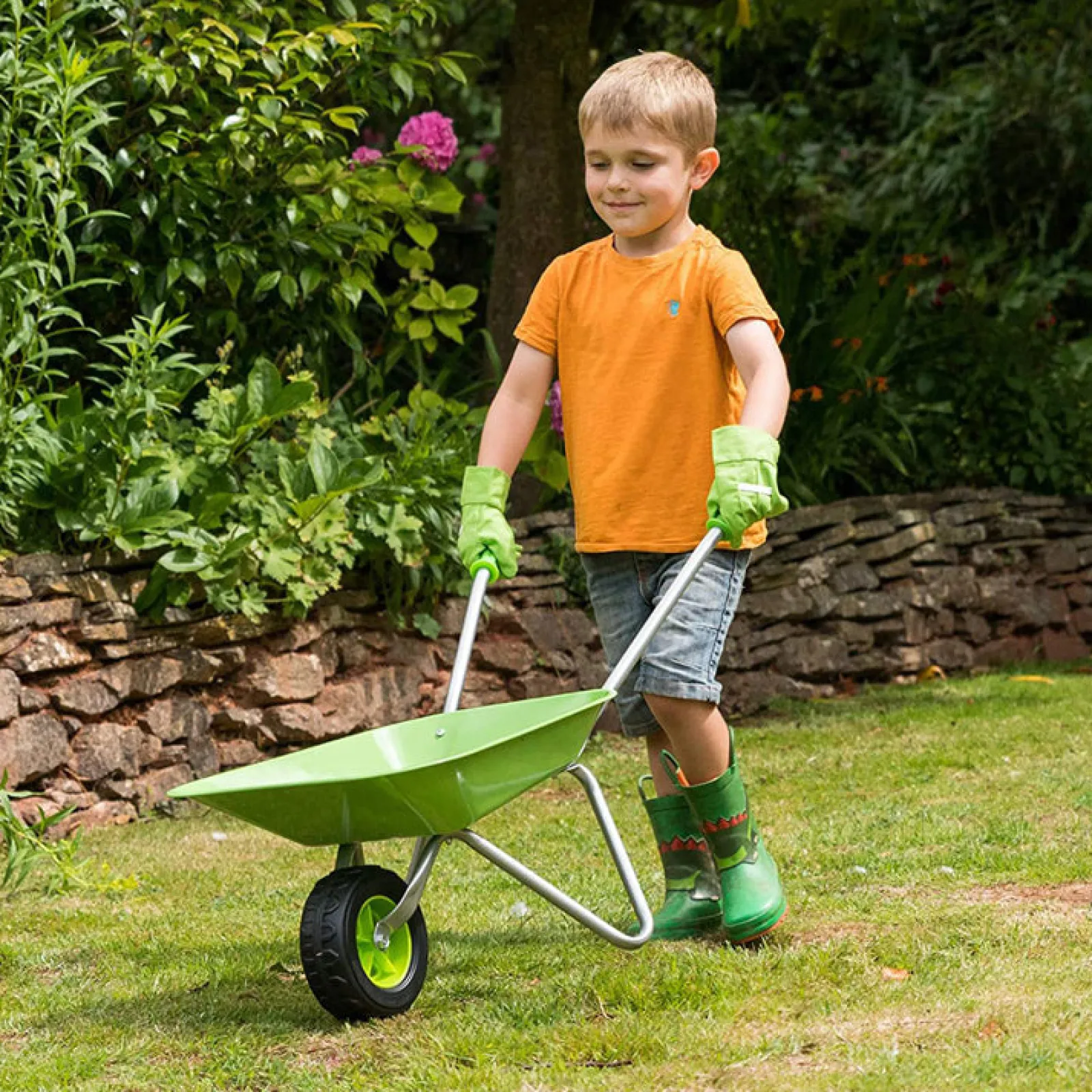 Little Helper Sand & Water Table & Sandpits & Mud Kitchens | Montessori Toys & Products | Montessori Kids Stainless Steel Non Rust Ergonomic Handles Wheelbarrow | Lime Green | 3 years+